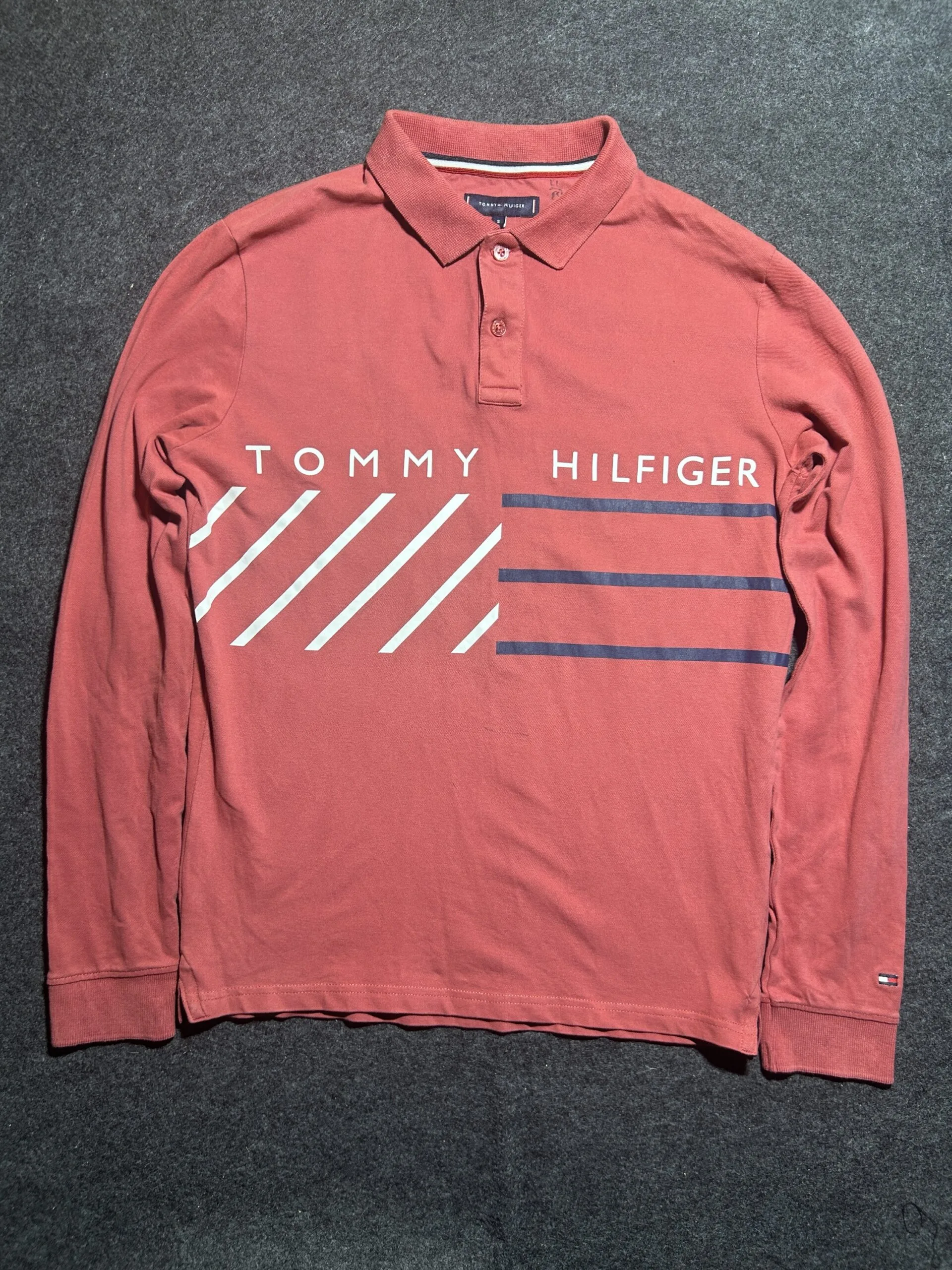 Tommy Hilfiger Long Sleeve Polo T-Shirt Red | Regular Fit | Size S | Premium Cotton