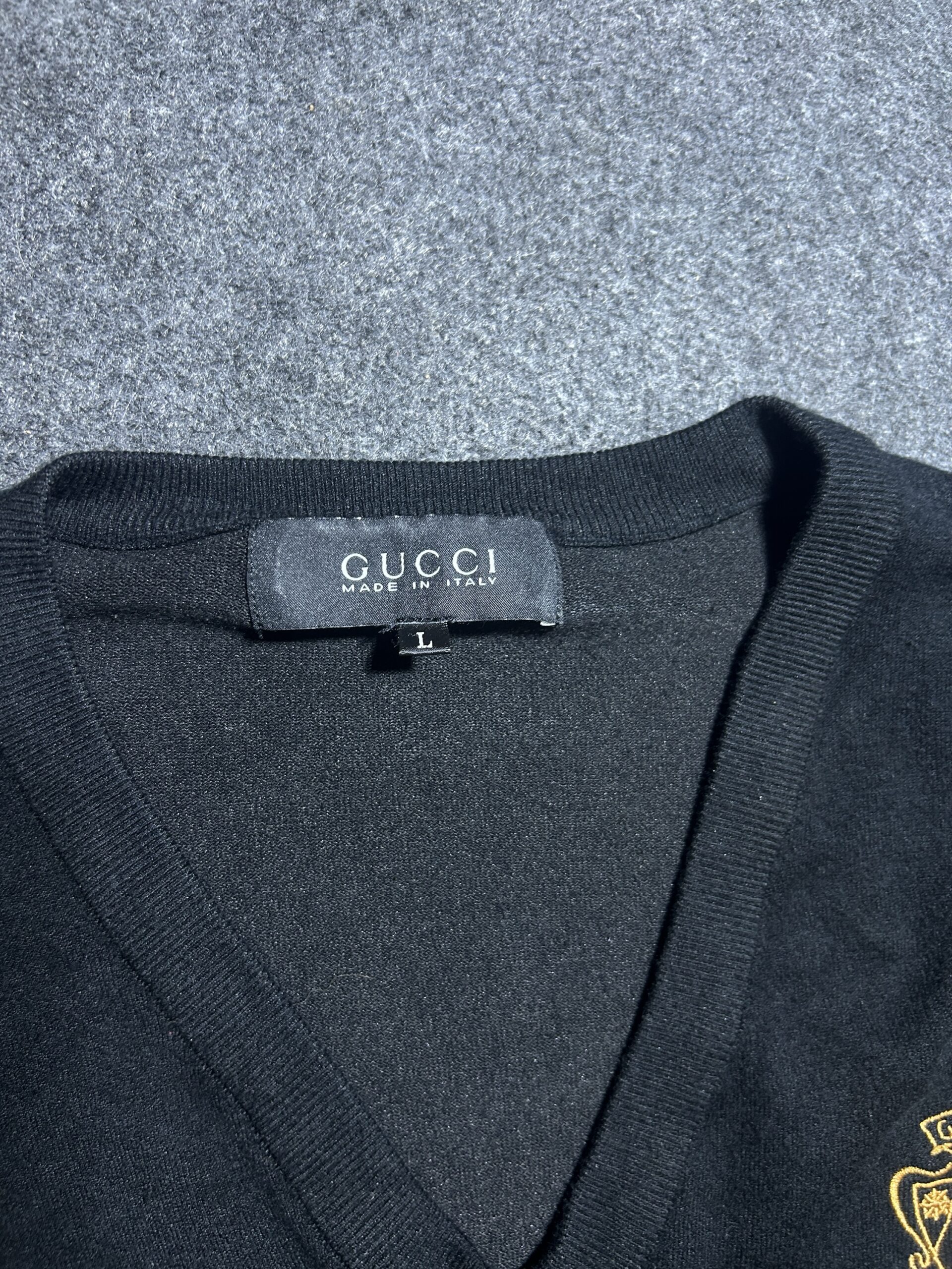 Black V-Neck Designer Knit Sweater | Luxury Style | Size L