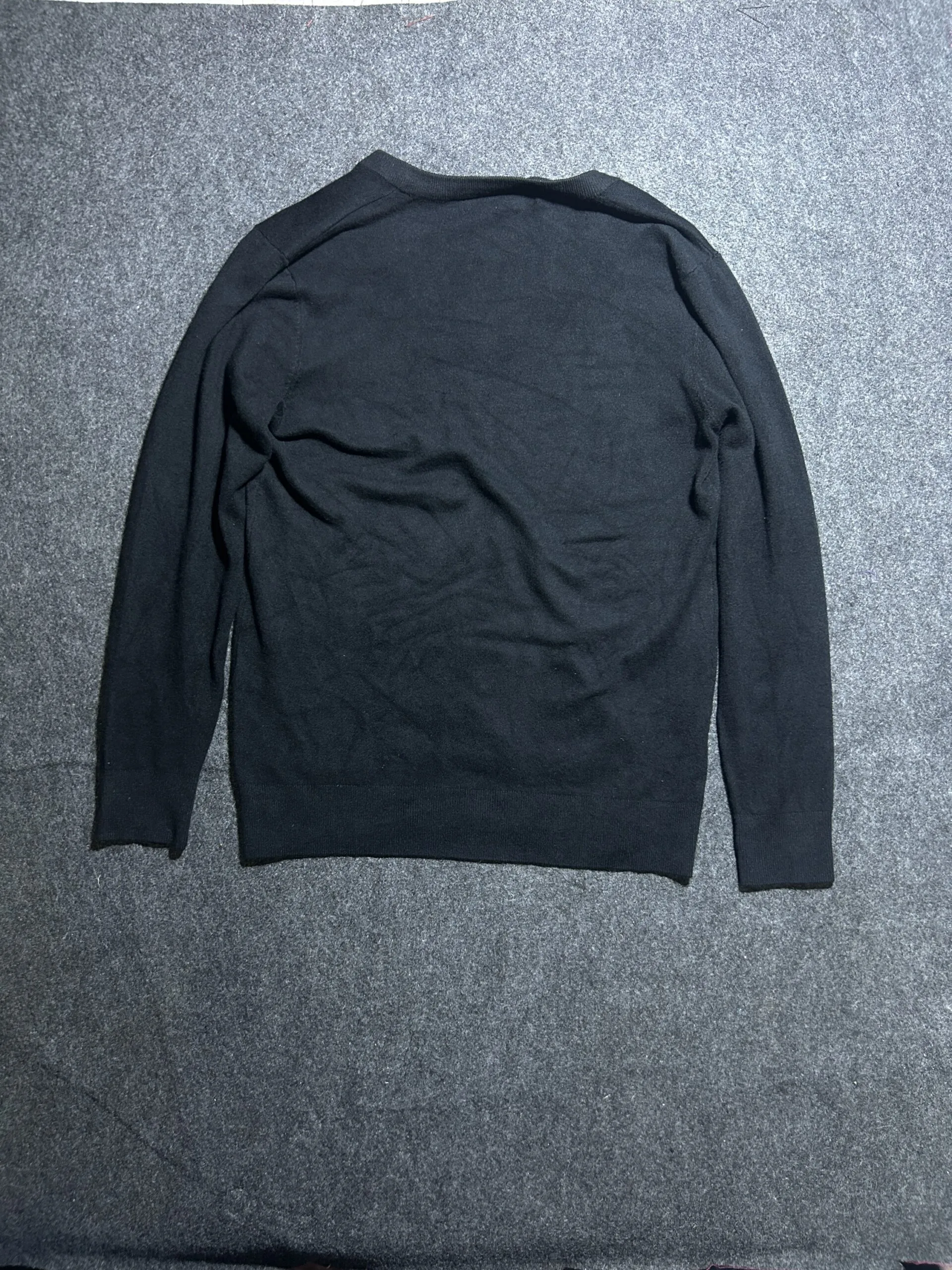 Black V-Neck Designer Knit Sweater | Luxury Style | Size L
