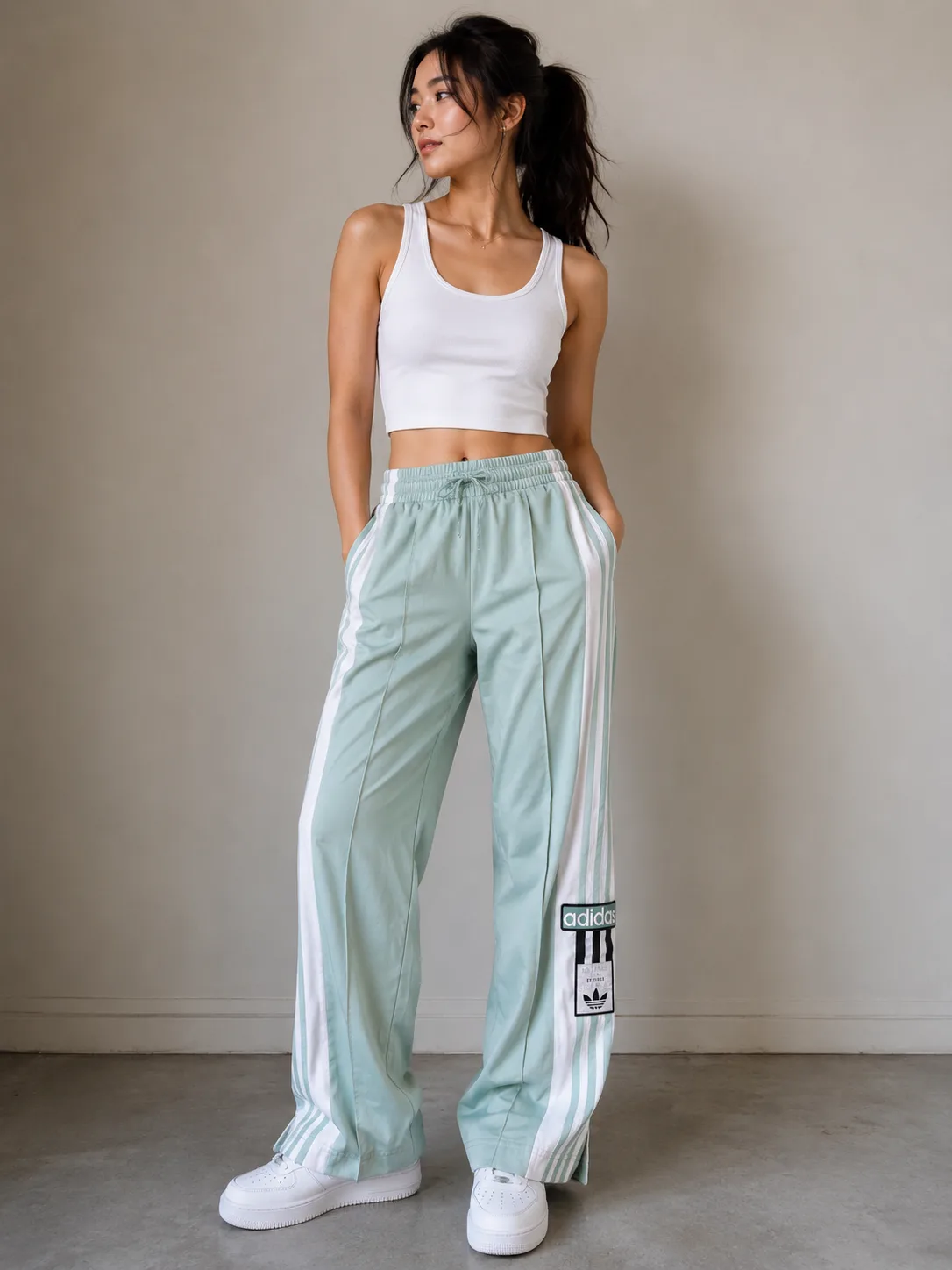 Adidas Originals Snap Button Track Pants Mint Green | M/L | Unisex