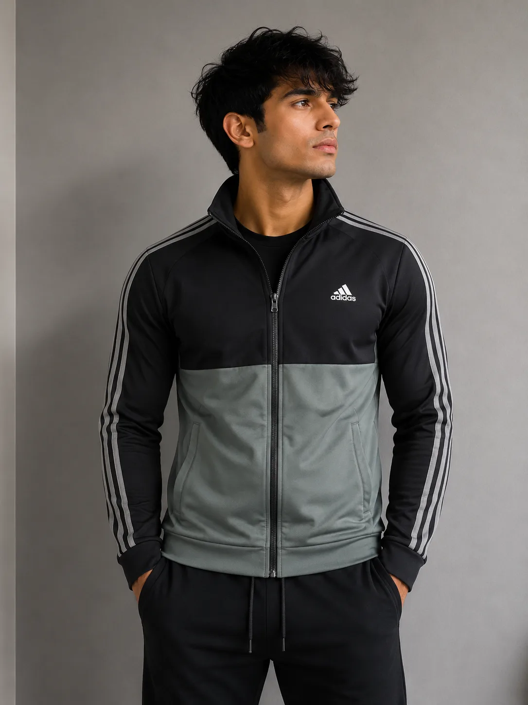 Adidas 3-Stripes Track Jacket | Black Grey | M
