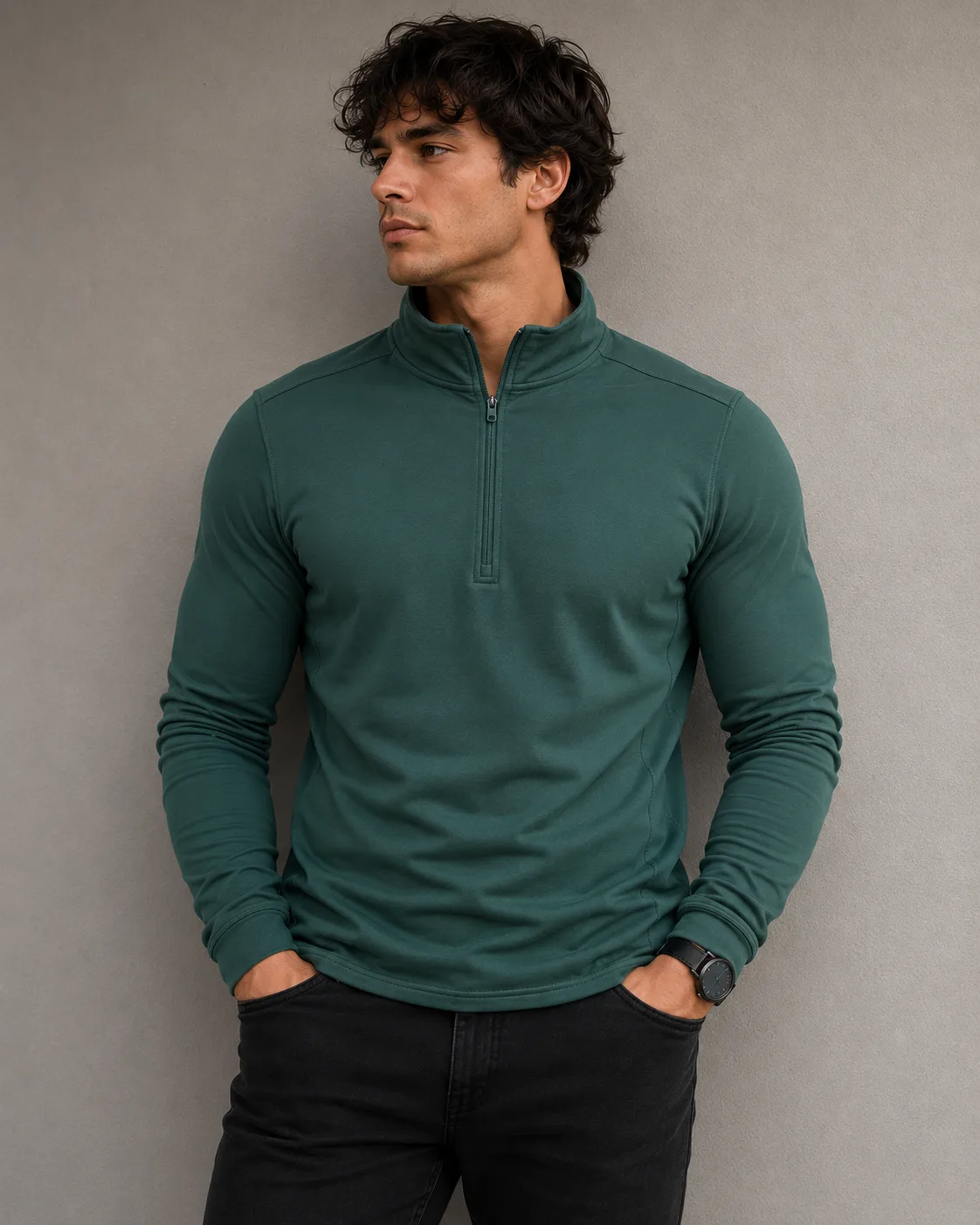 Lands’ End Dark Green Quarter Zip Performance Tshirt M