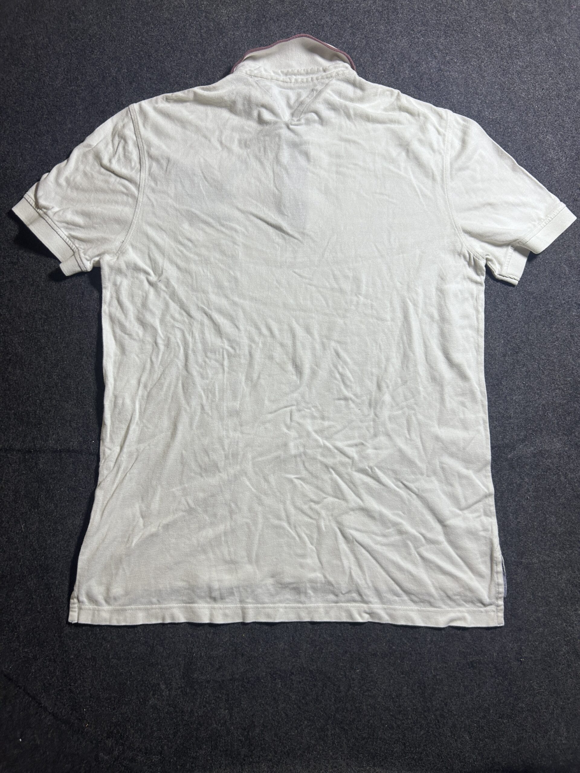 Tommy Hilfiger Premium Cotton Polo T-Shirt Cream White Big Logo | Size L