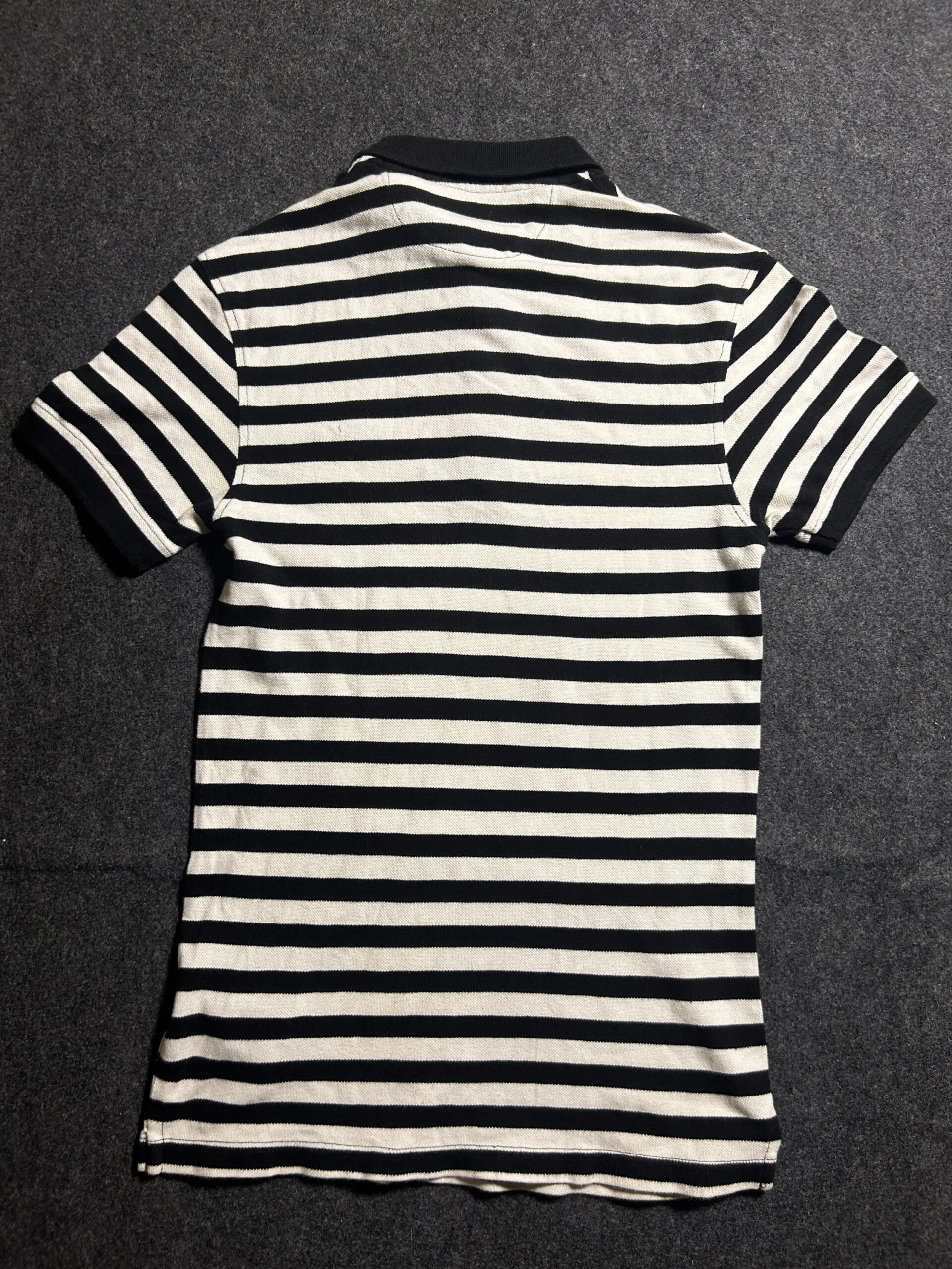 Zara Essentials Black & White Striped Polo T-Shirt XS