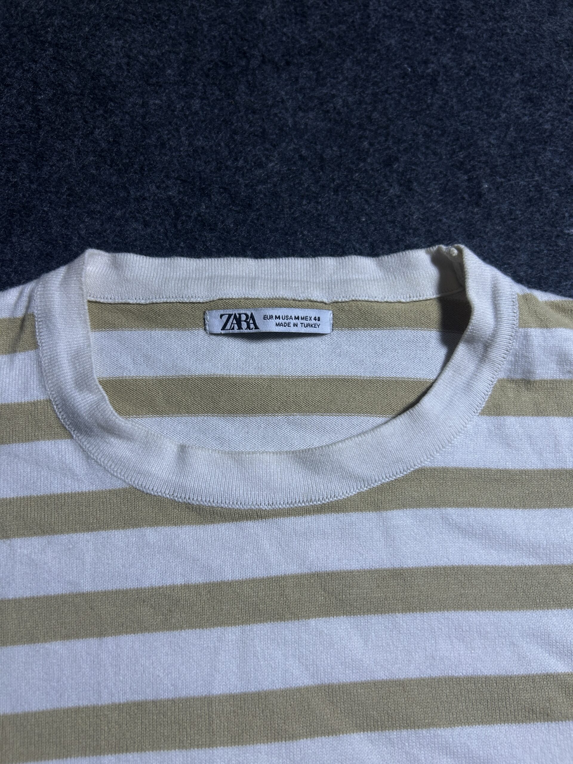 ZARA Striped Knit T-Shirt | Beige & White | Relaxed Fit | L
