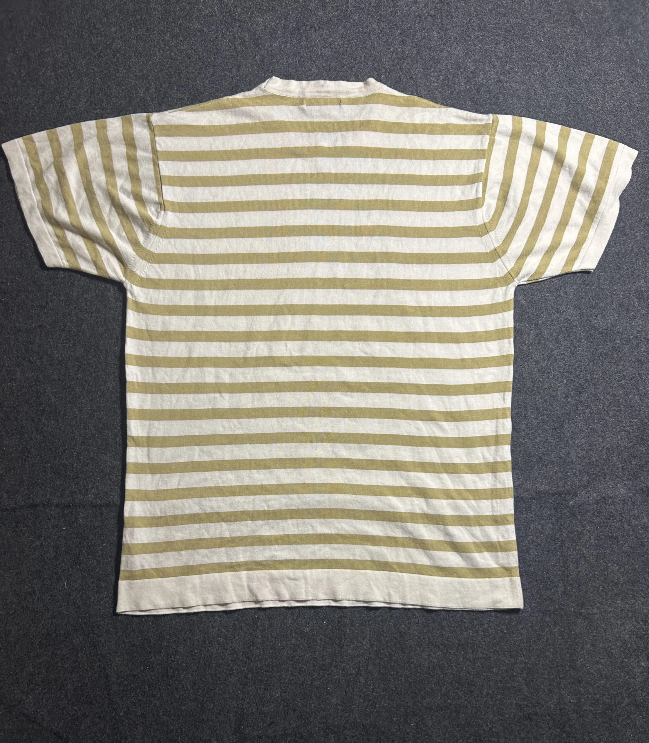 ZARA Striped Knit T-Shirt | Beige & White | Relaxed Fit | L