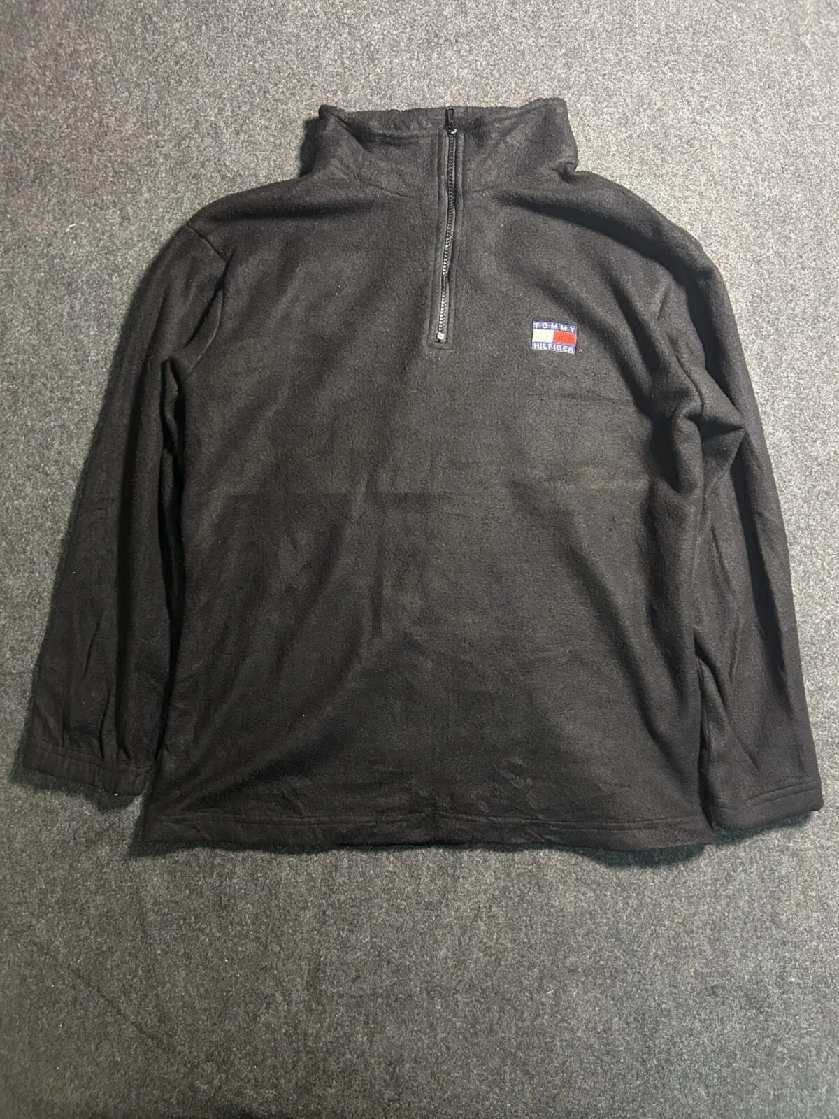 Tommy Hilfiger Black Quarter Zip Fleece Pullover (Size L–XL Fit)
