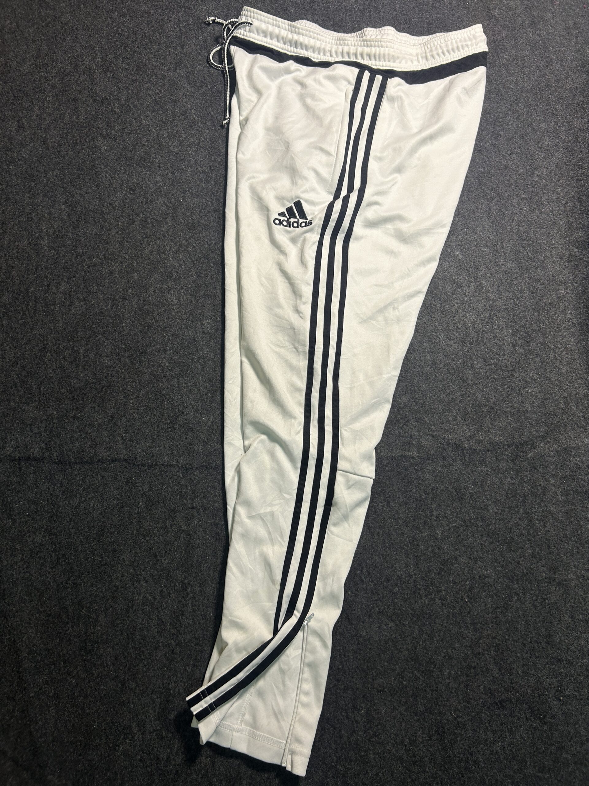 Adidas White 3-Stripes Track Pants | Ankle Zip | Size M/L