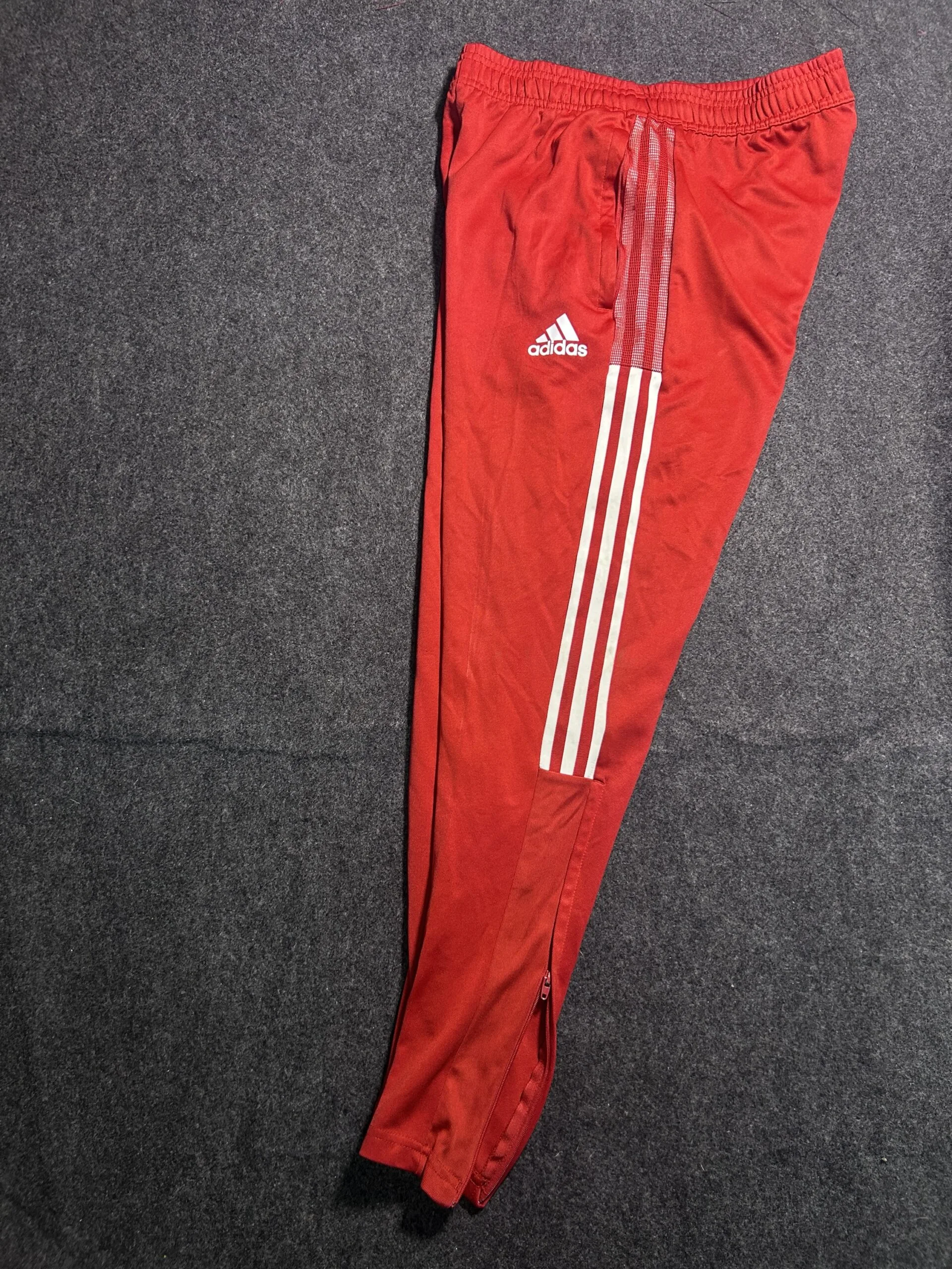 Adidas Red AEROREADY Track Pants | 3-Stripes | Ankle Zip | Size M