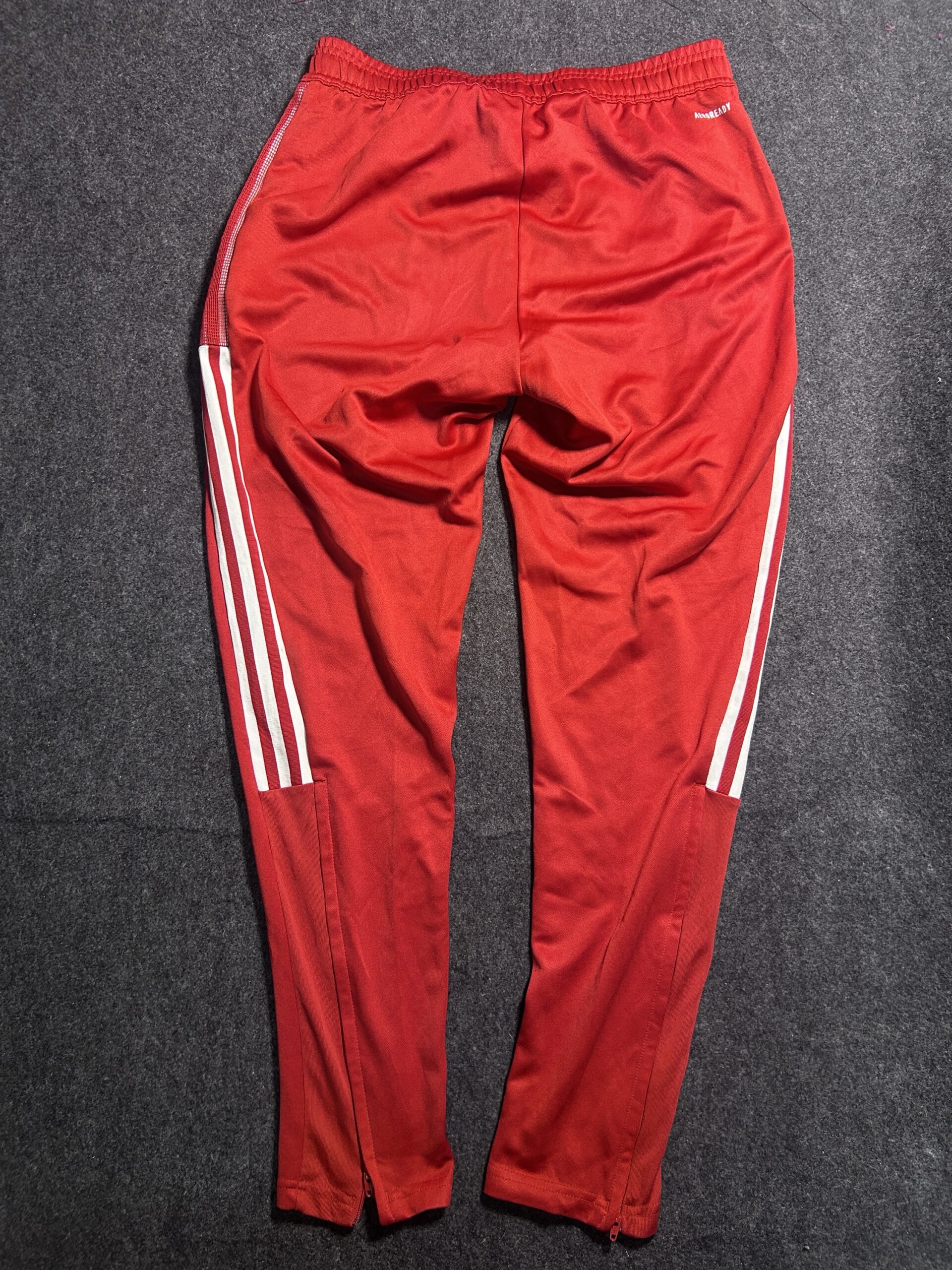 Adidas Red AEROREADY Track Pants | 3-Stripes | Ankle Zip | Size M