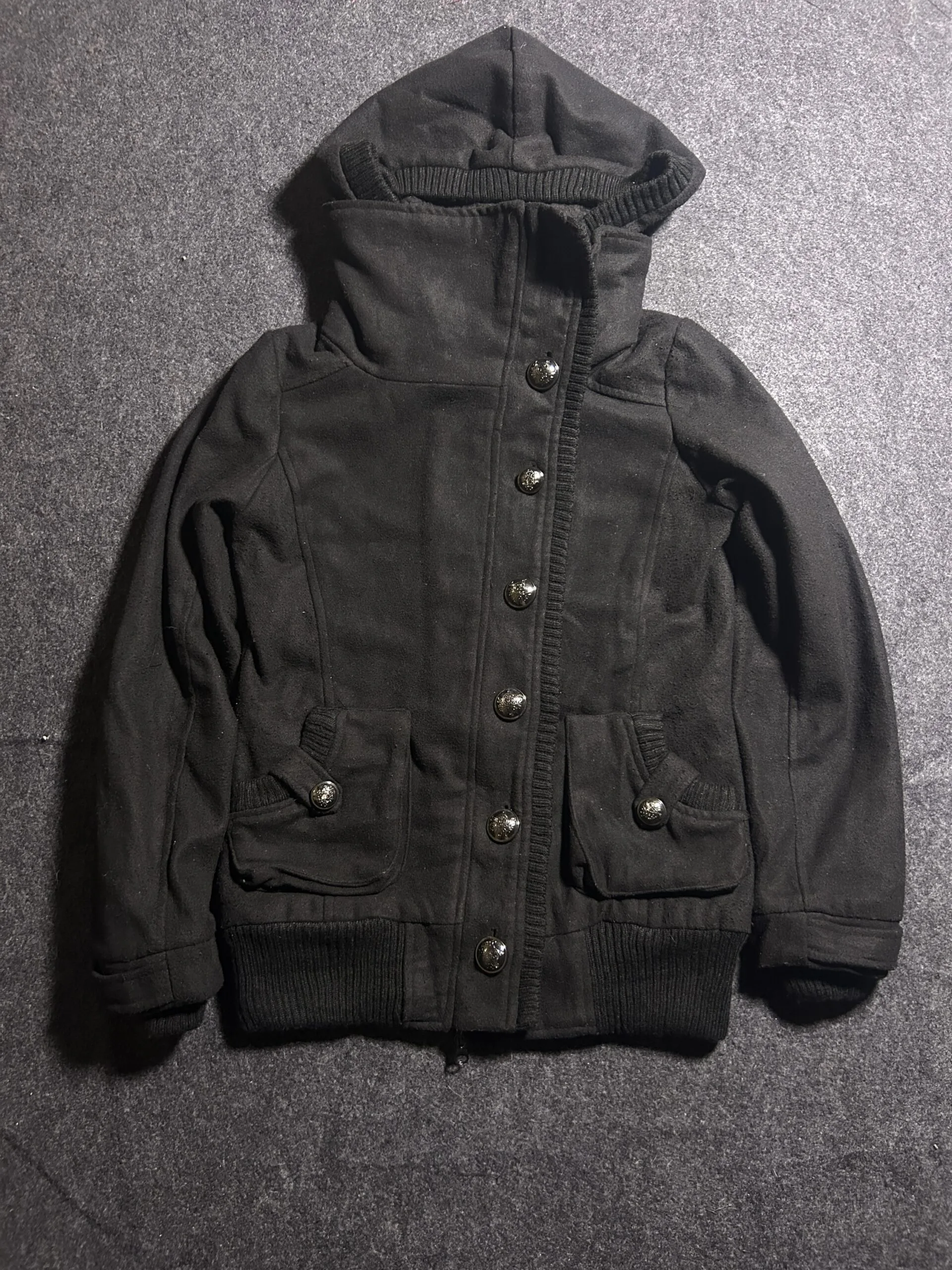 INGNI Black Hooded Wool Blend Women’s Winter Jacket | Small