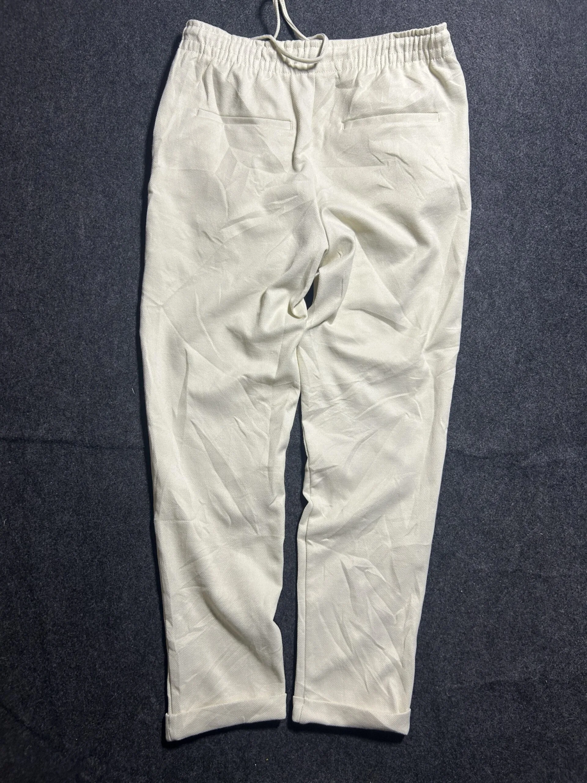 ZARA Men’s Off White Textured Drawstring Trousers | 32-34