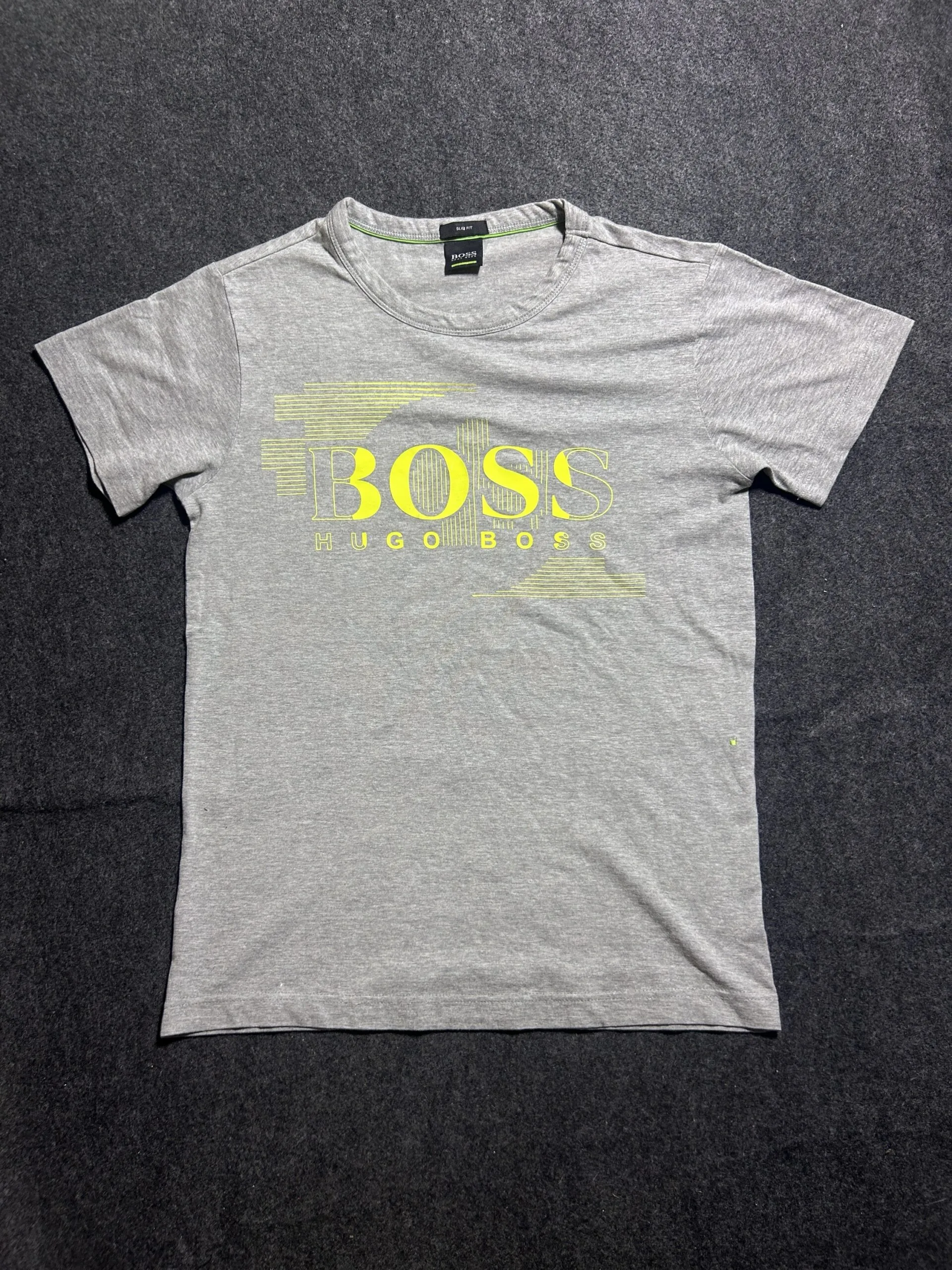 Hugo Boss BOSS Grey Slim Fit T-Shirt | Neon Logo | Premium Cotton | S