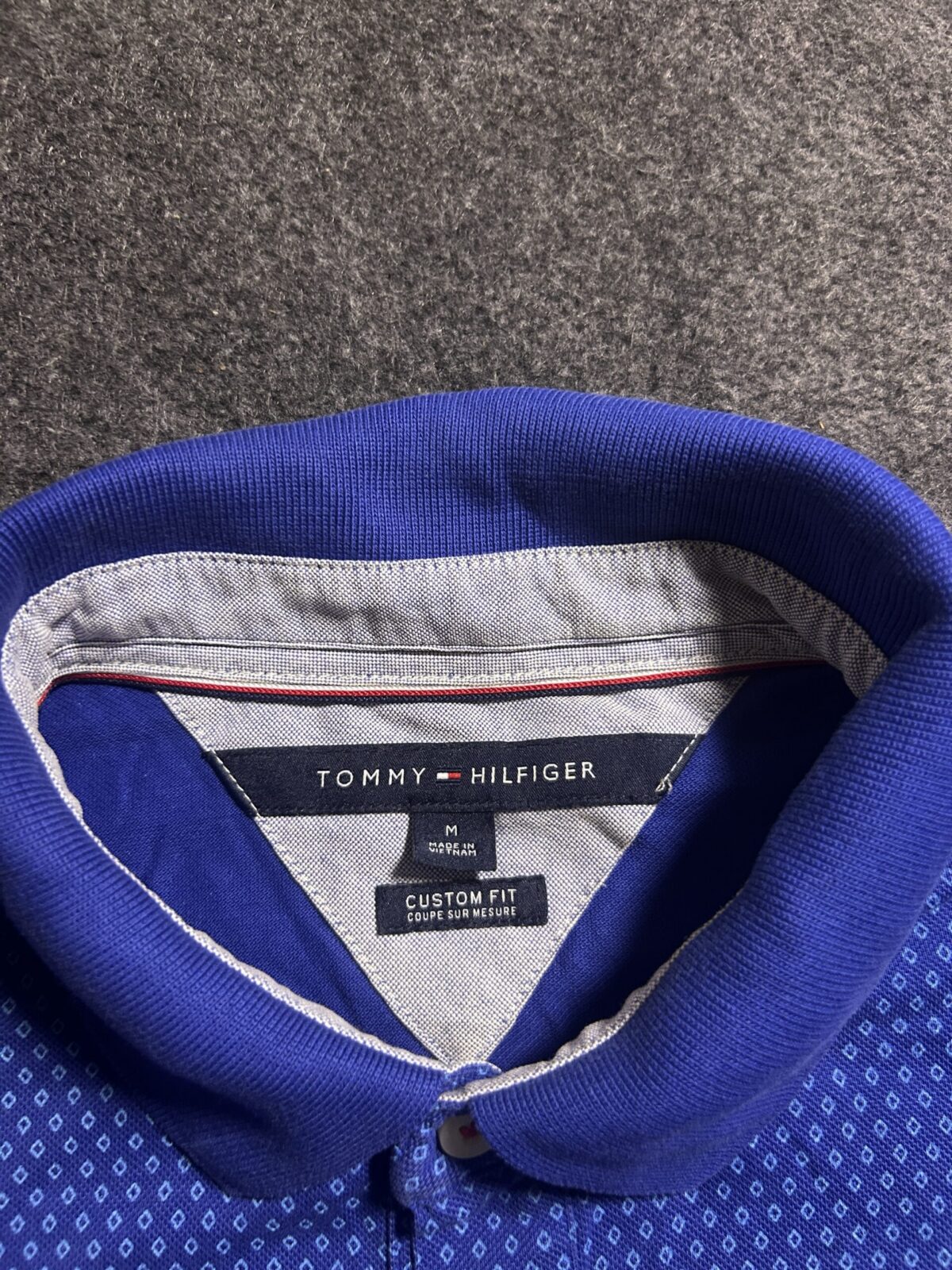 Tommy Hilfiger Blue Micro Print Polo Shirt | Custom Fit Premium Cotton | M