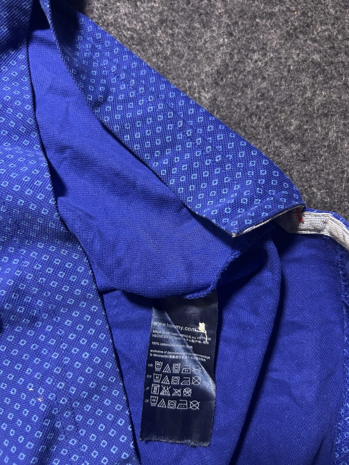 Tommy Hilfiger Blue Micro Print Polo Shirt | Custom Fit Premium Cotton | M