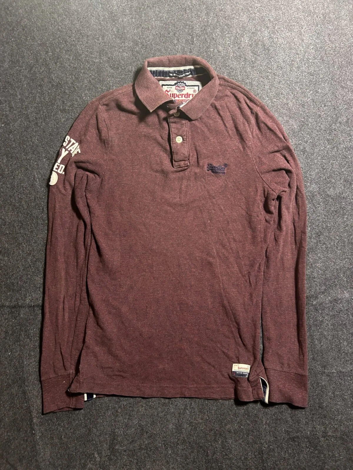 Superdry Long Sleeve Polo Shirt | Maroon Heather Edition | M