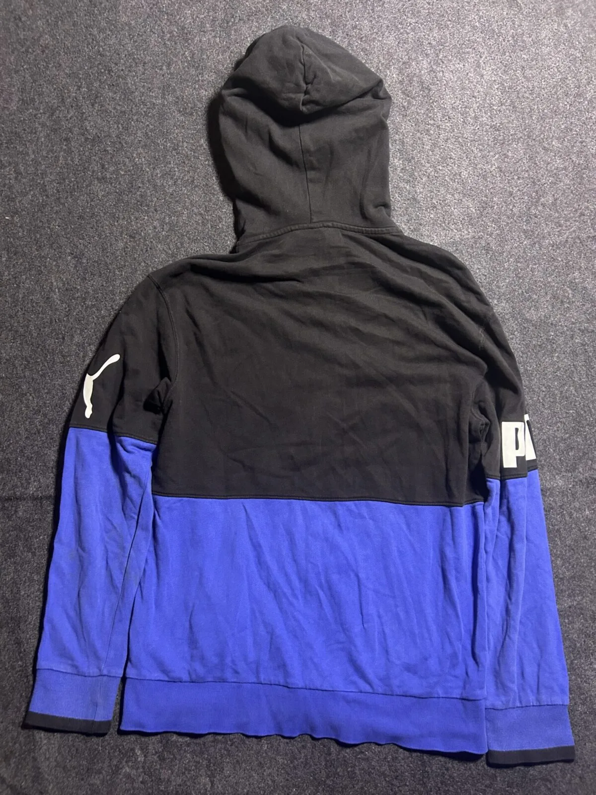 Puma Colorblock Full Zip Hoodie | Black Blue Sports Jacket | L