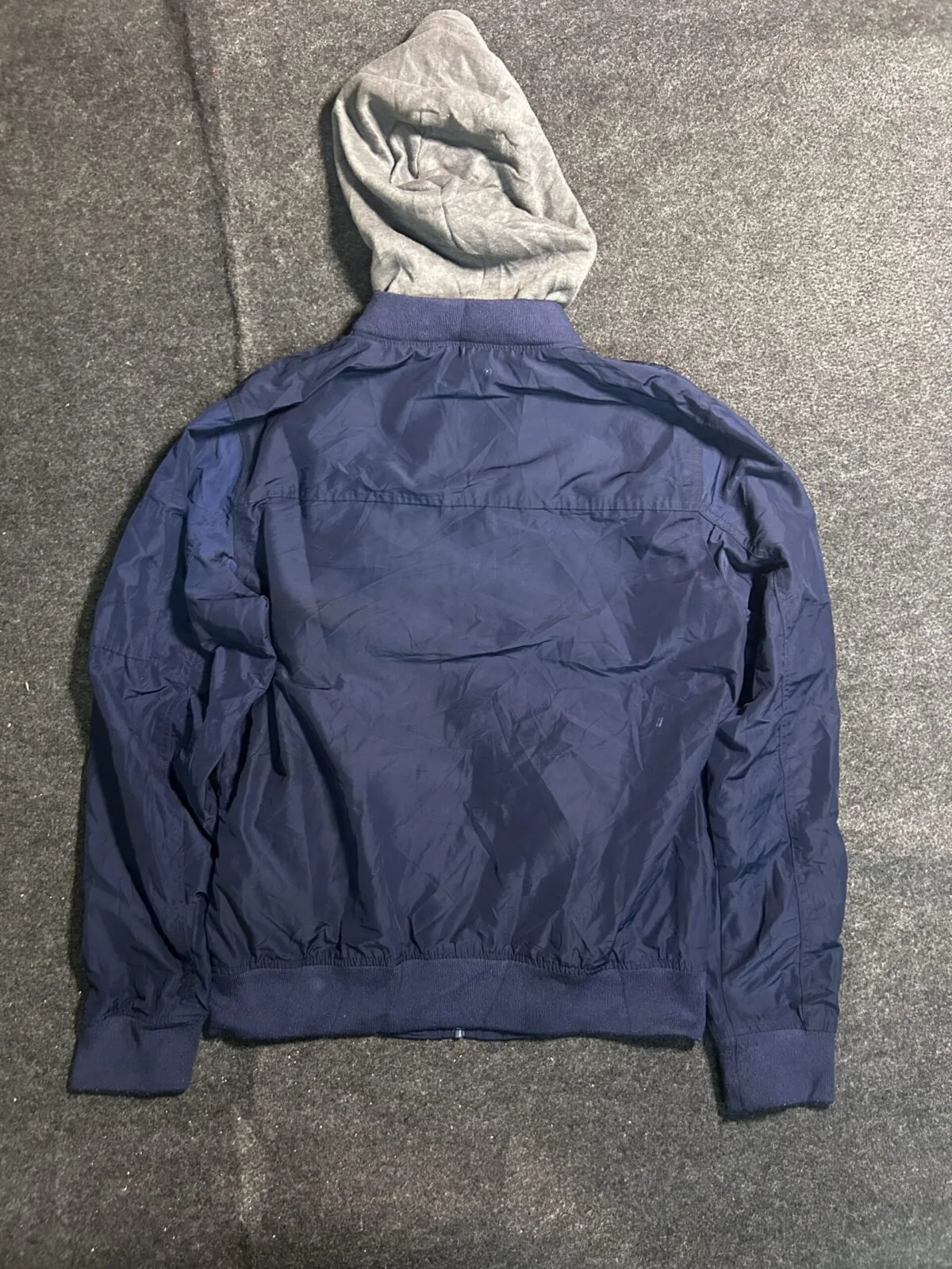 Hollister Hooded Bomber Windbreaker Jacket Navy Blue | L