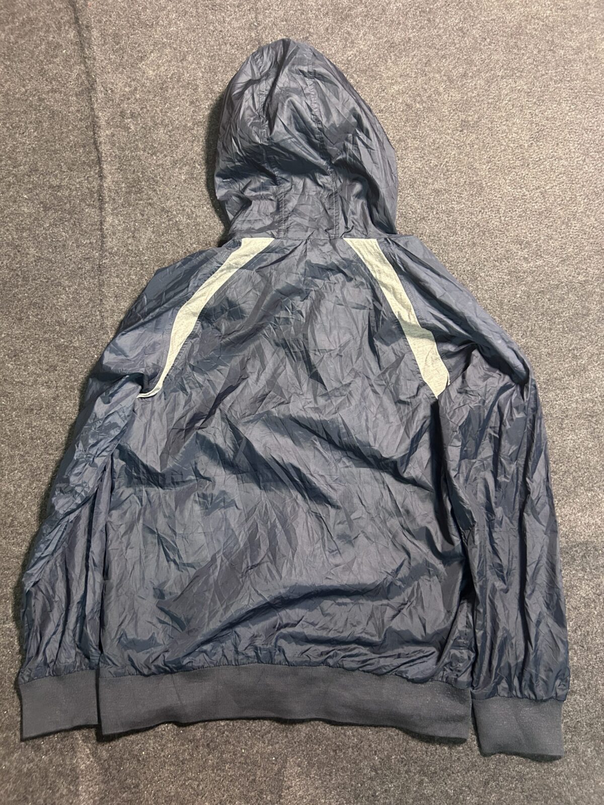 Champion Hooded Windbreaker Jacket Navy Grey | M