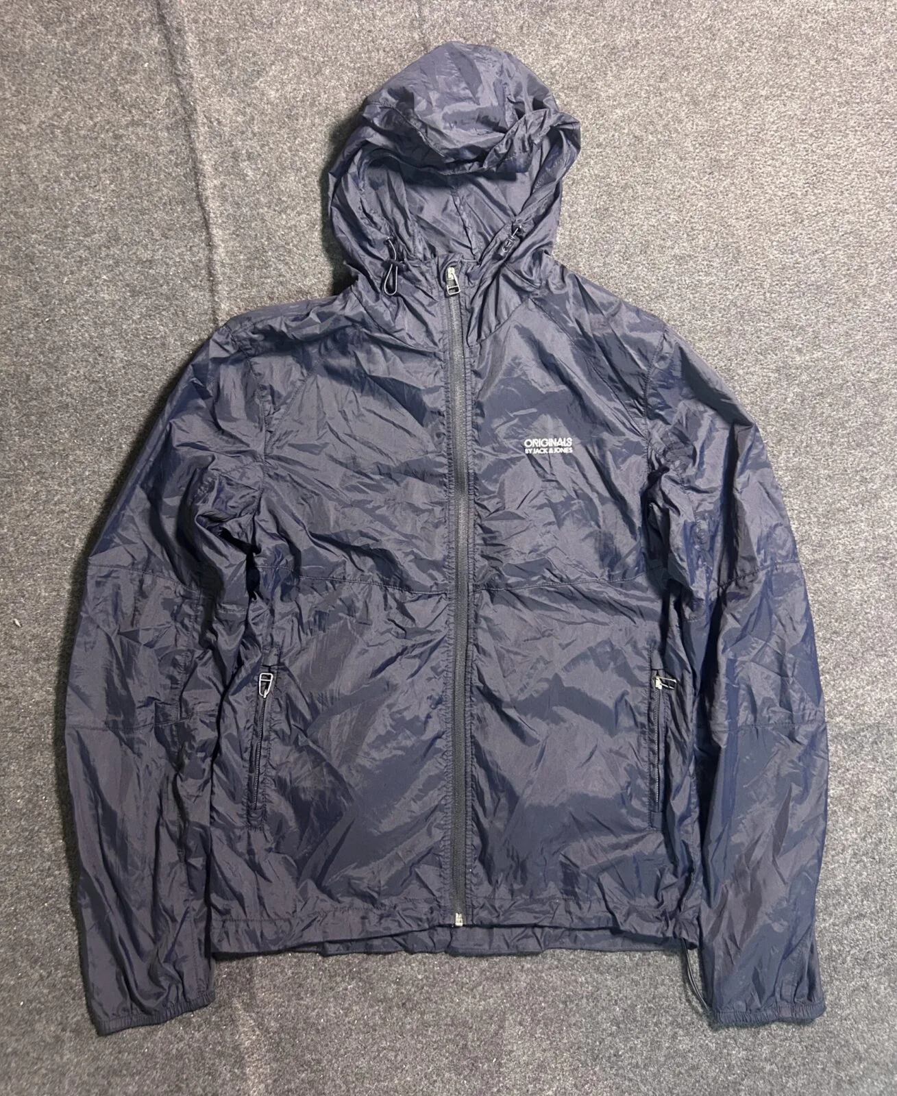 Jack & Jones Originals Lightweight Hooded Waterproof Windbreaker Jacket Navy | M