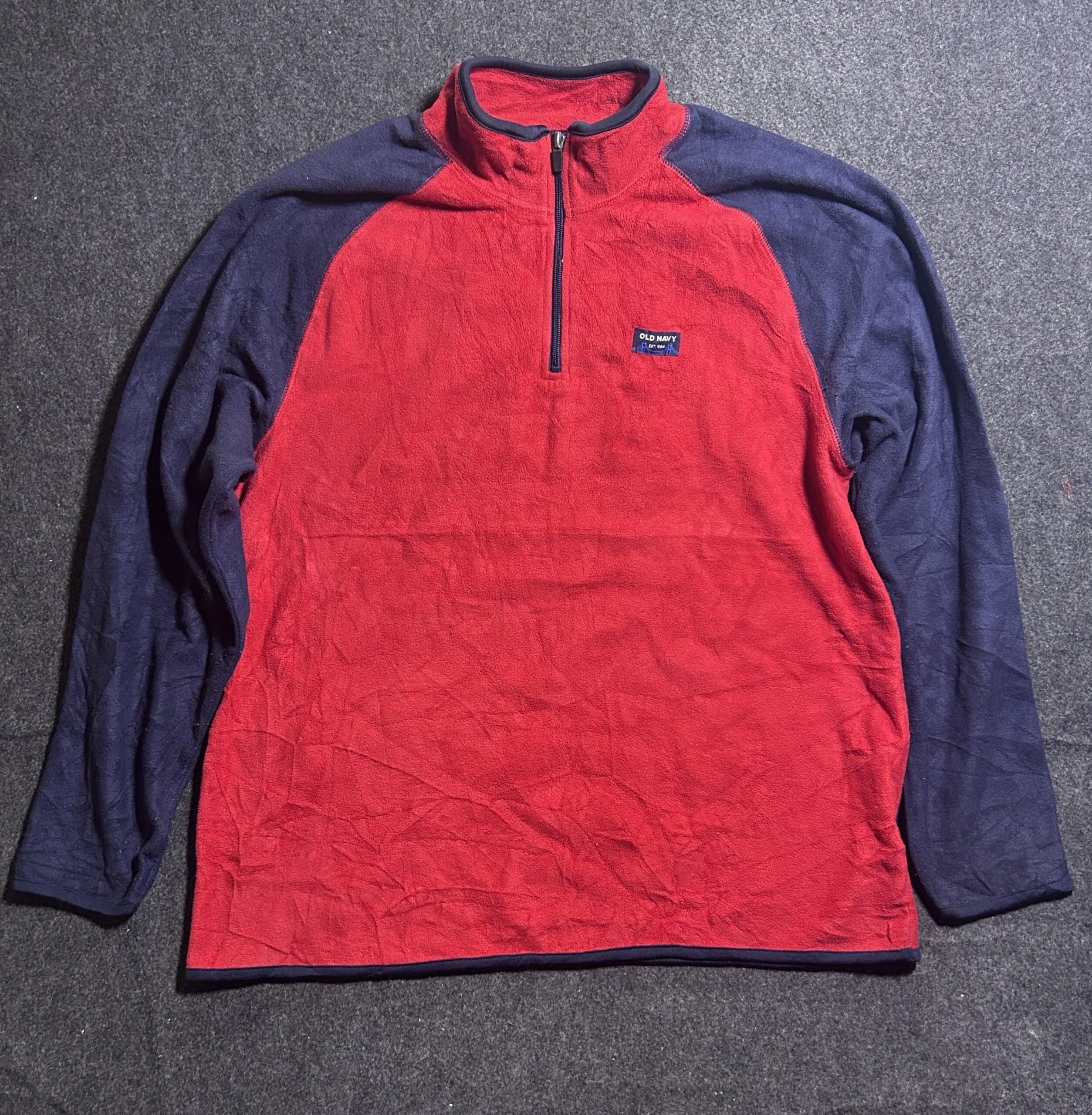 Vintage Old Navy Quarter Zip Fleece Tshirt Red Blue | Size XL