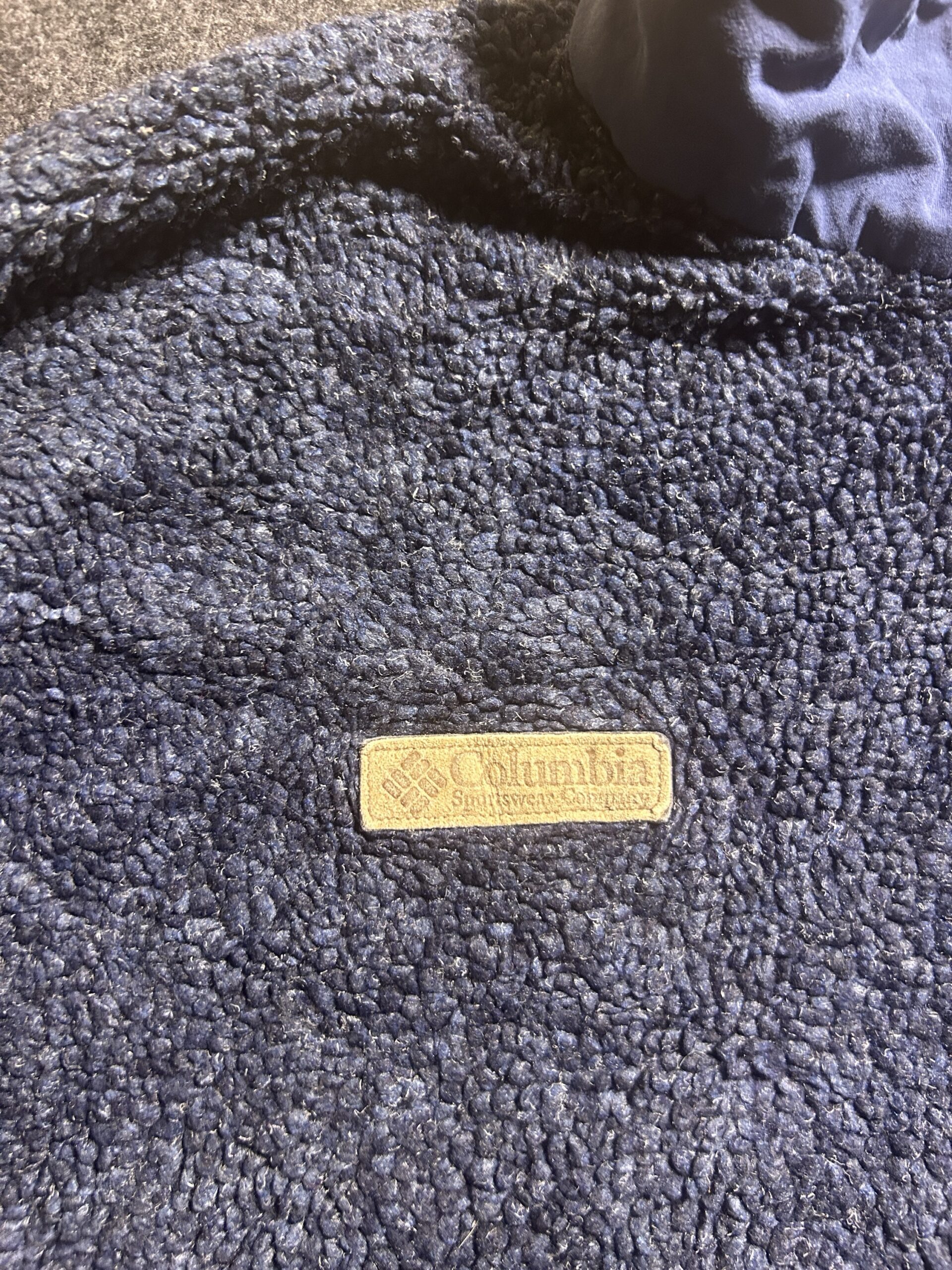 Vintage Columbia Sportswear Sherpa Fleece Quarter Zip Pullover Navy Blue USA Made XL