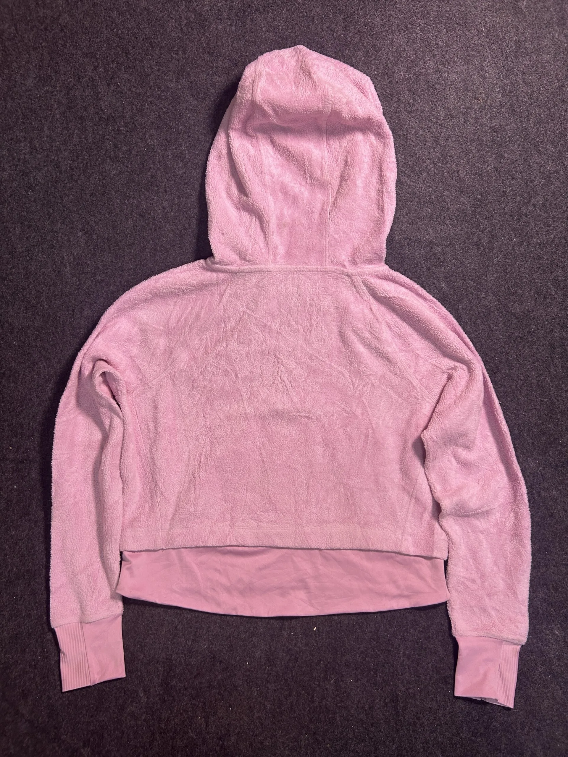 Women’s FLX Pink Teddy Fleece Cropped Hoodie – Quarter Zip Pullover | S