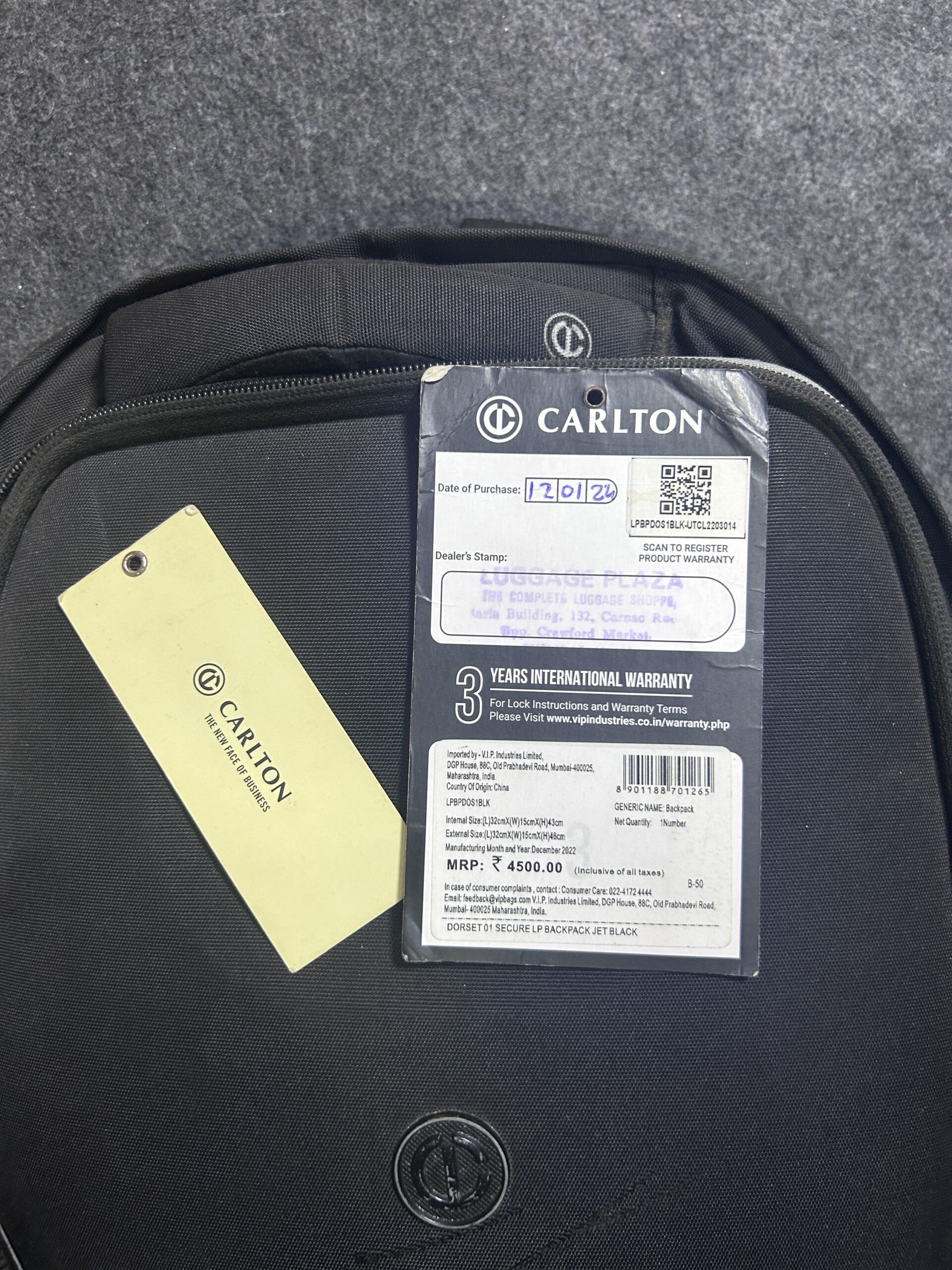 Carlton Dorset Secure Laptop Backpack Jet Black