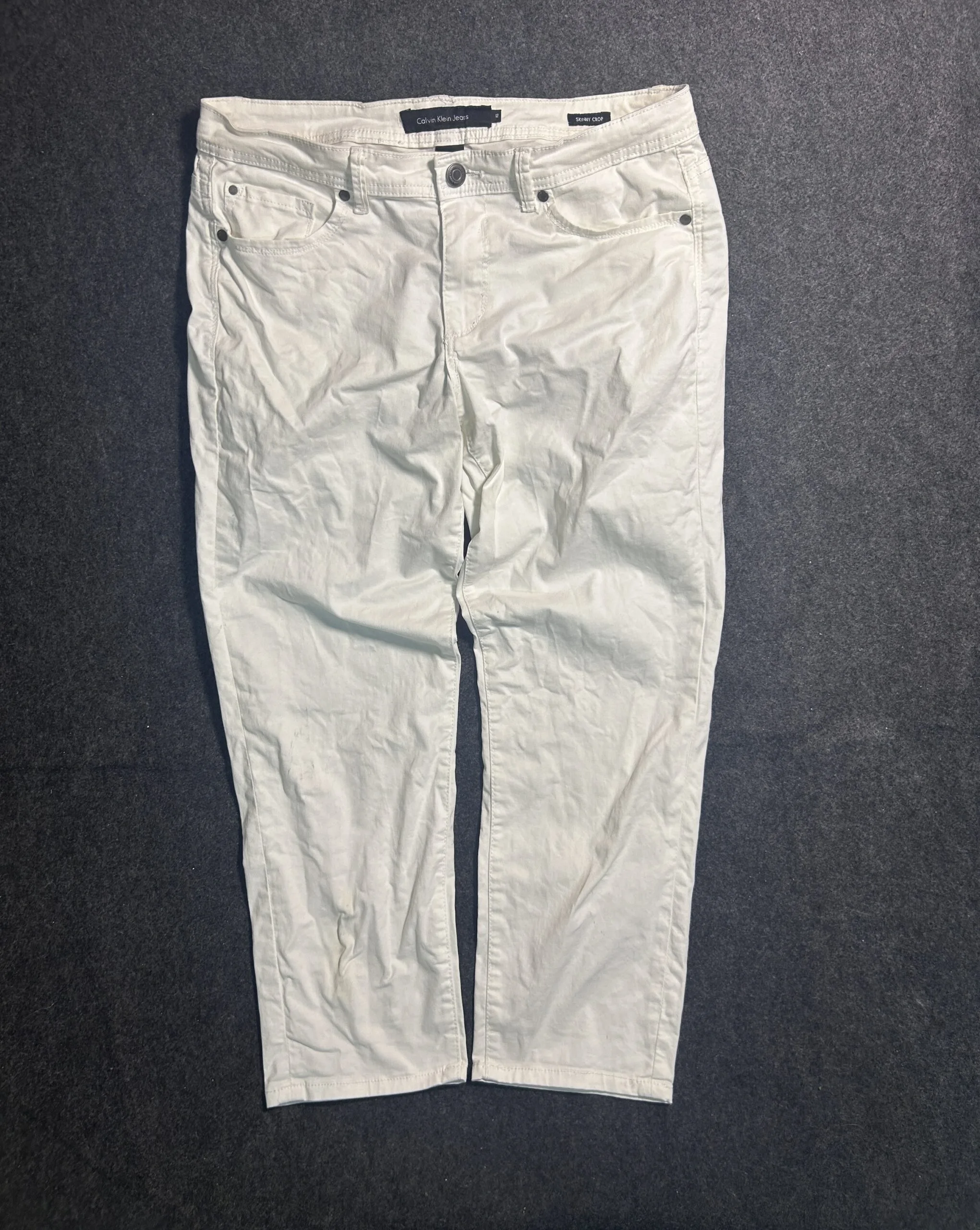 Calvin Klein White Skinny Crop Pants Unisex Stretch Cotton Casual Trousers Waist 34