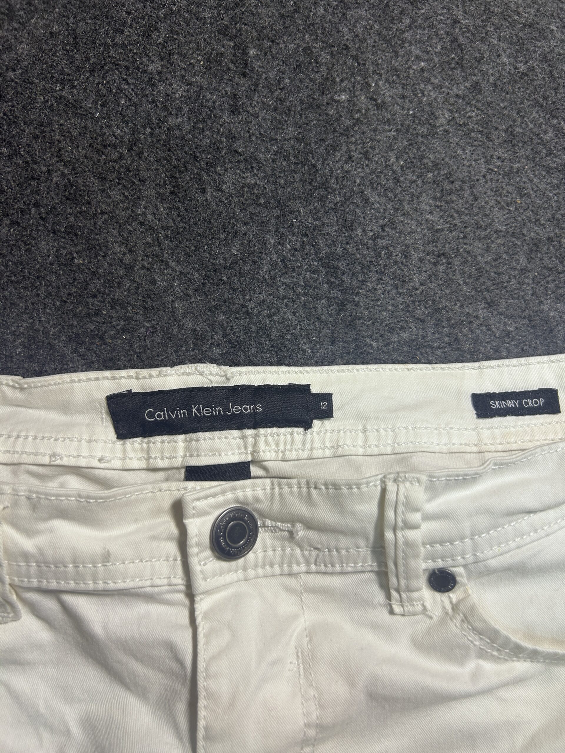 Calvin Klein White Skinny Crop Pants Unisex Stretch Cotton Casual Trousers Waist 34