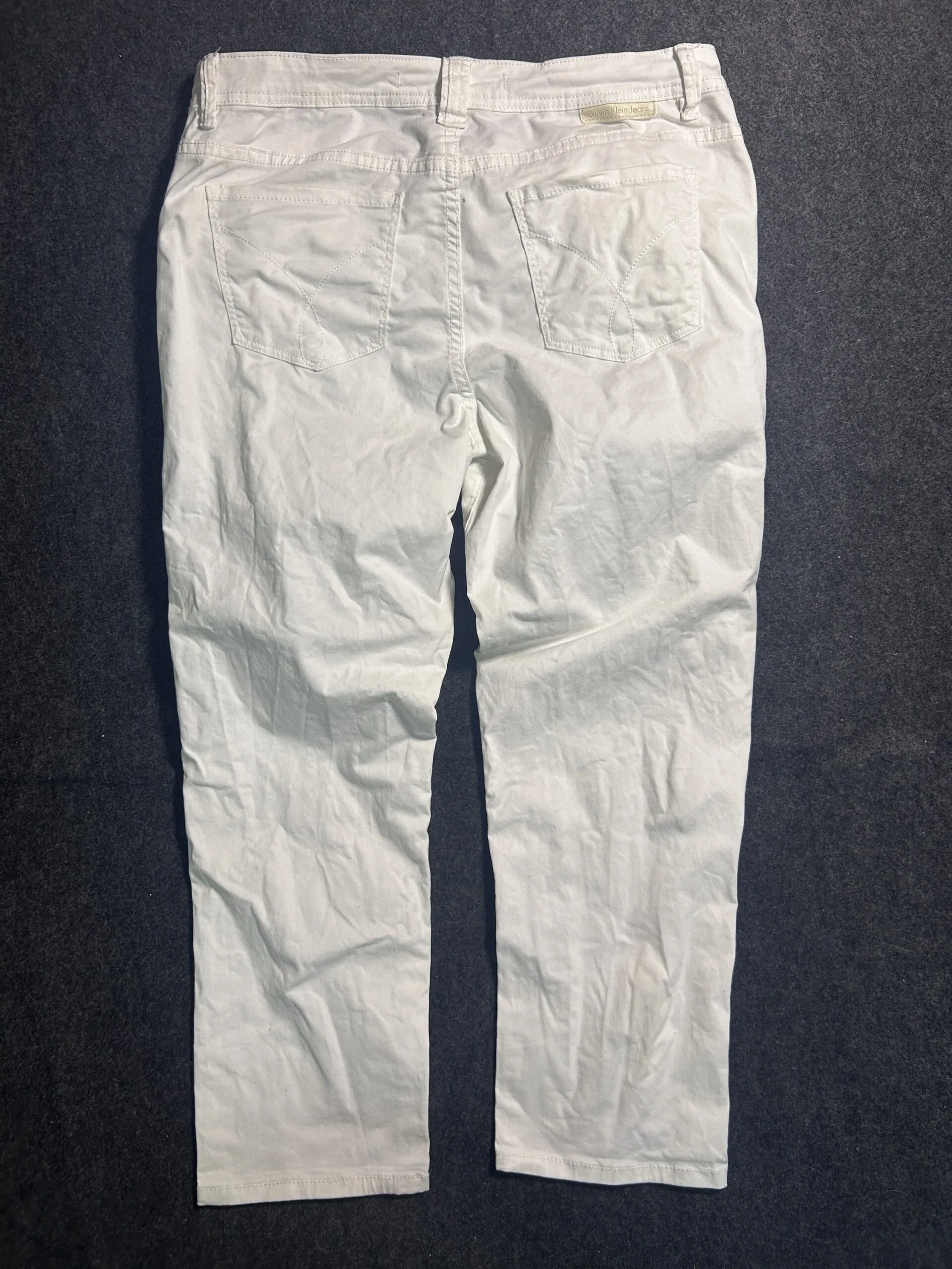 Calvin Klein White Skinny Crop Pants Unisex Stretch Cotton Casual Trousers Waist 34