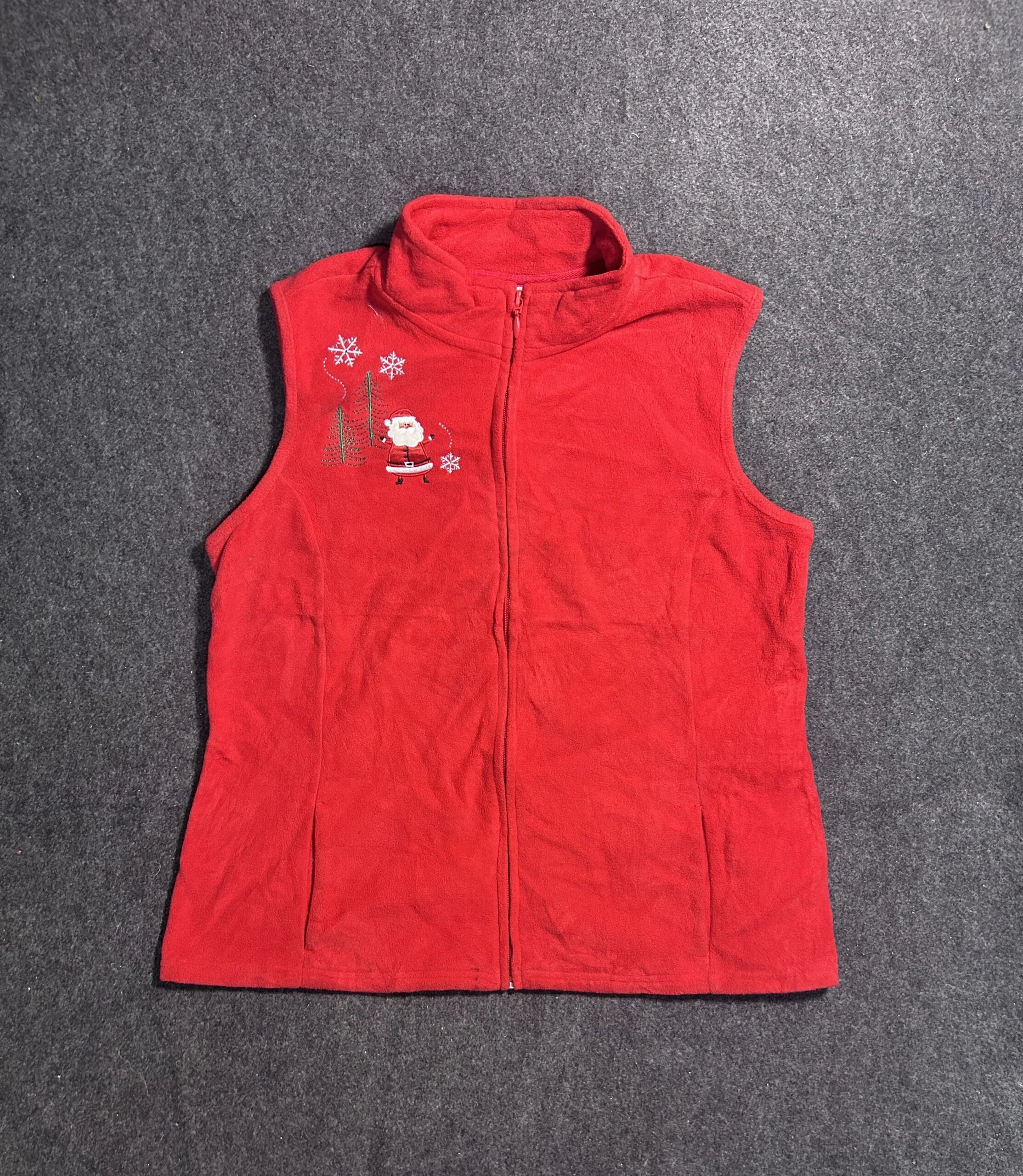 Holiday Editions Christmas Fleece Vest Red Full Zip Women’s Large