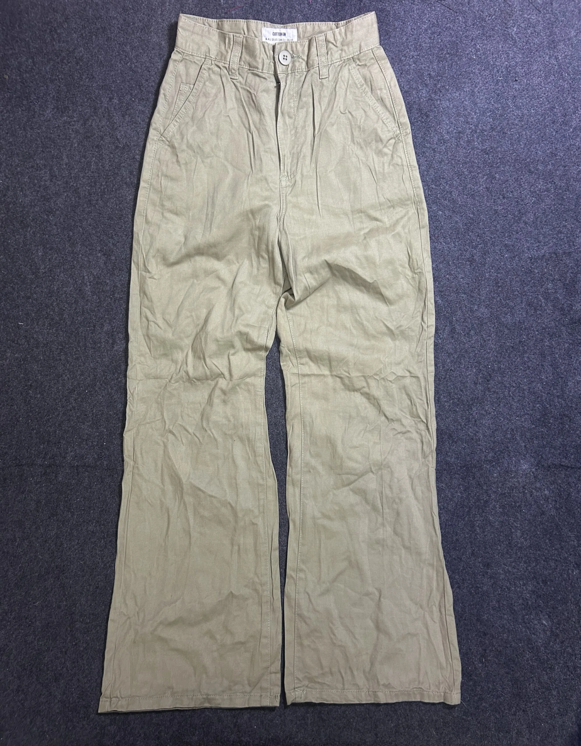 Cotton On High Waist Wide Leg Cotton Trousers Sage Green Unisex 26 Waist