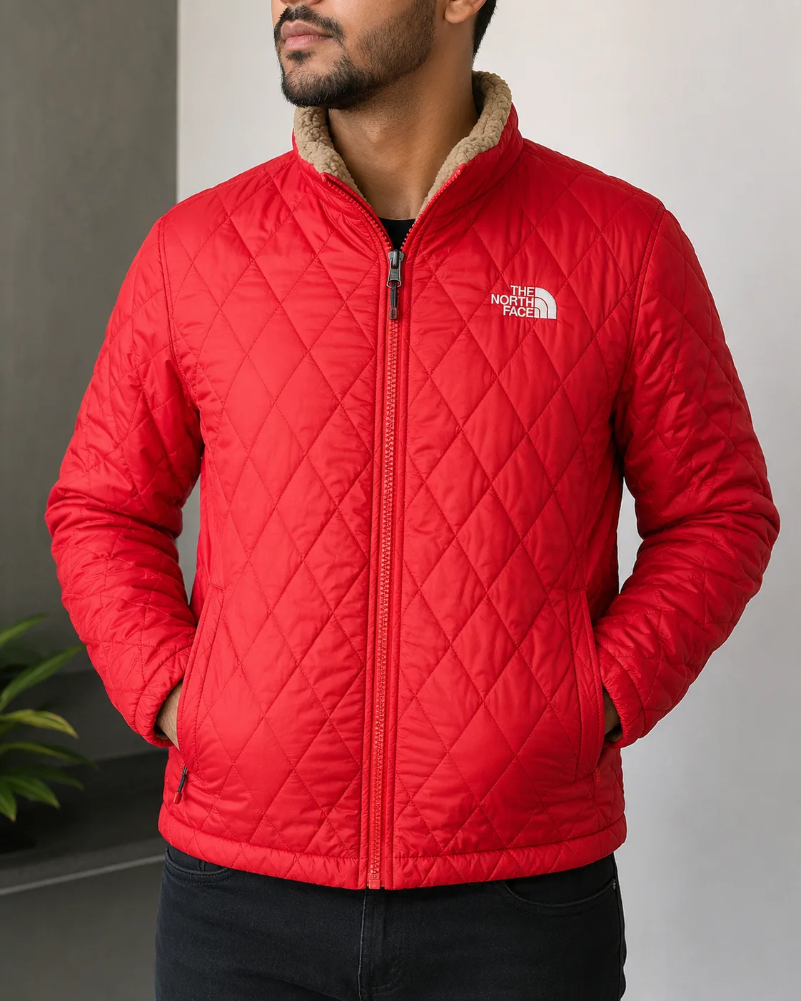 The North Face Reversible Sherpa Fleece Quilted Men’s Jacket Red/Beige | S