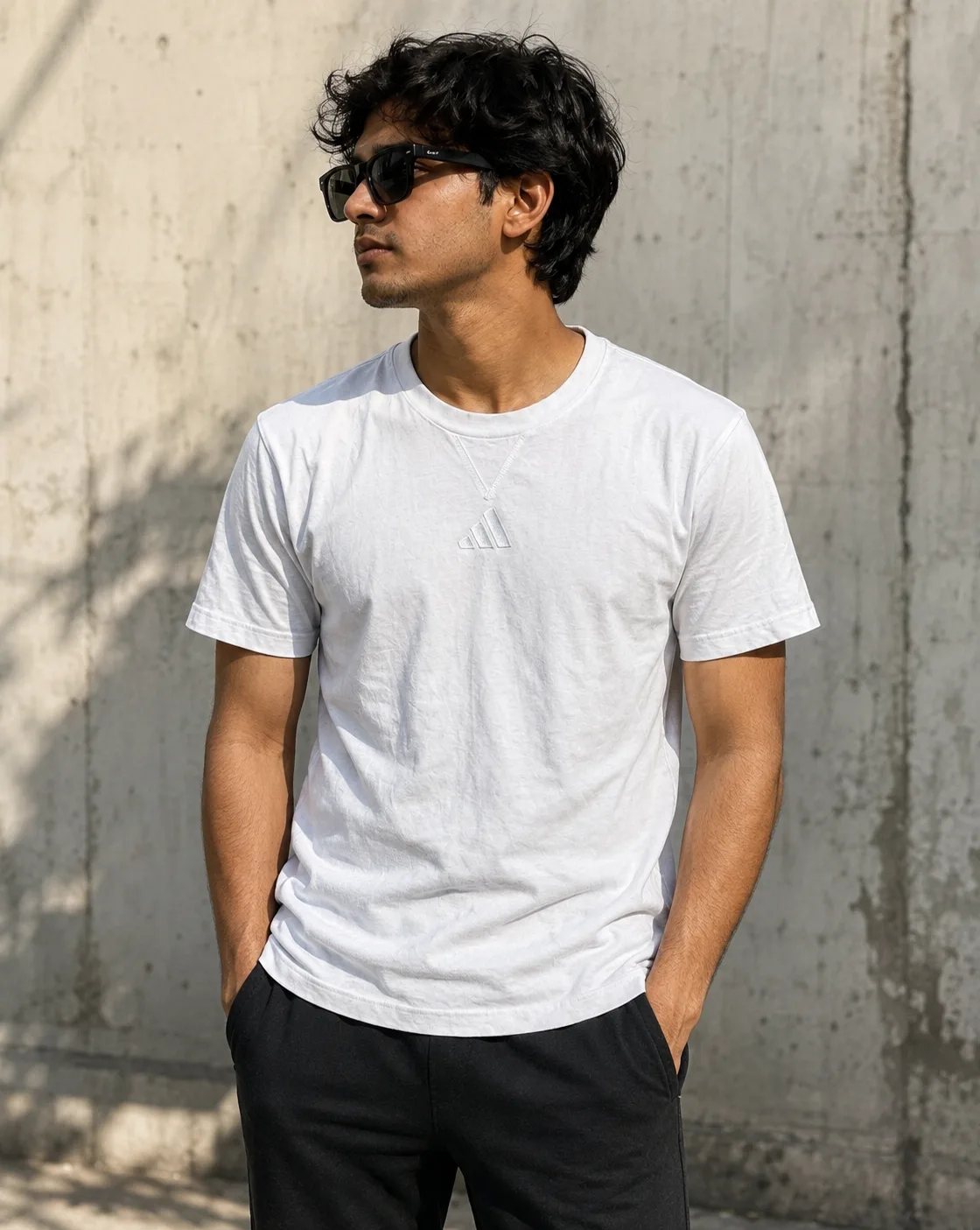 Adidas White Embroidered Logo T-Shirt Medium | 100% Cotton Crew Neck Tee