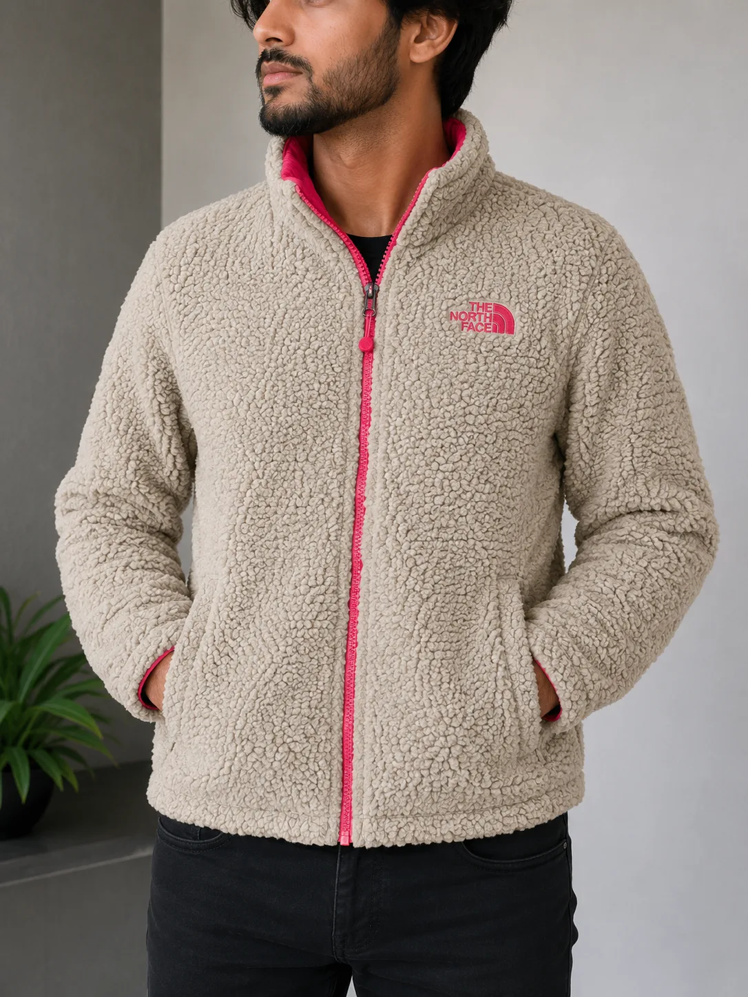 The North Face Reversible Sherpa Fleece Quilted Men’s Jacket Red/Beige | S