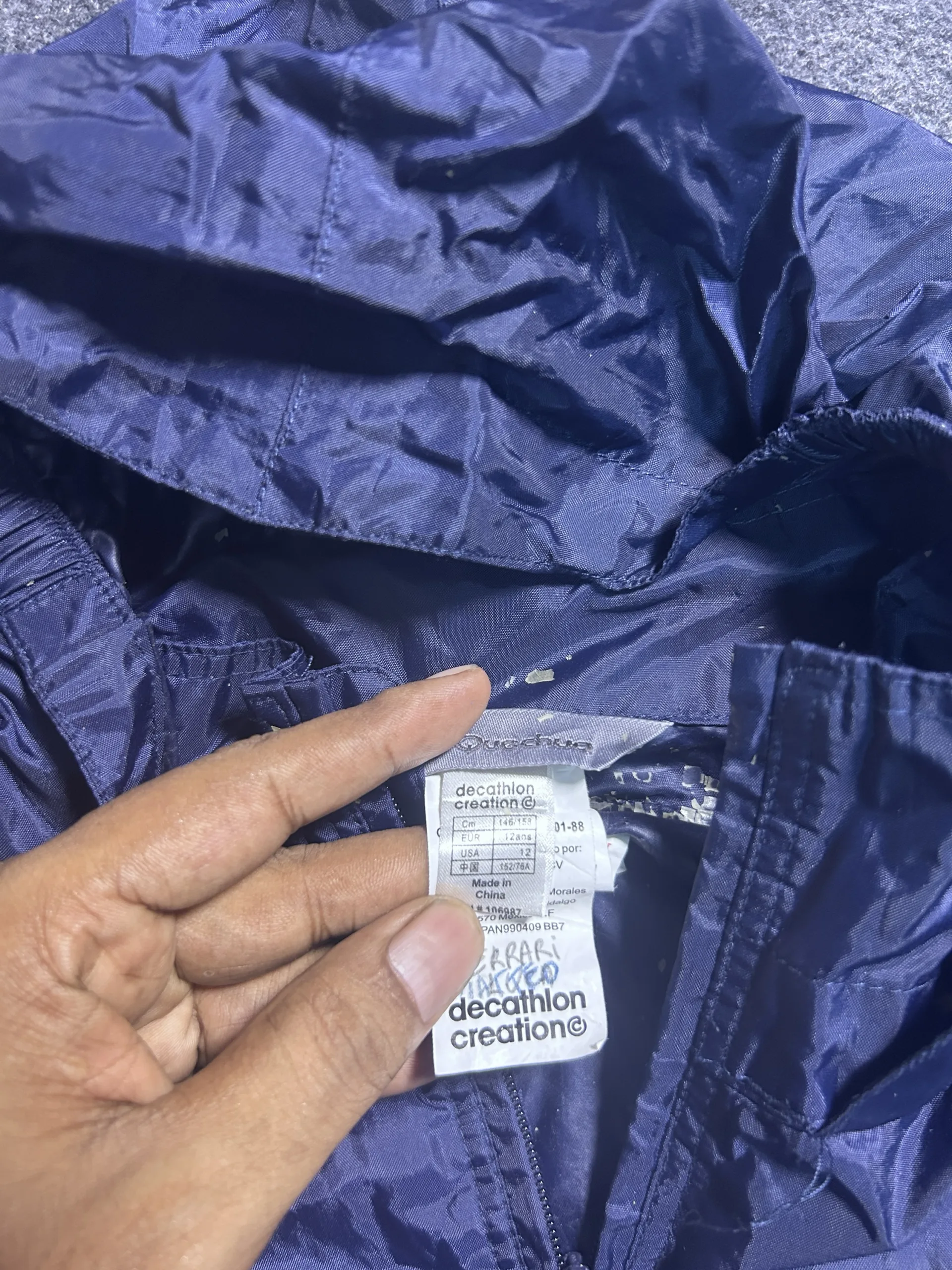 Quechua Packable Hooded Rain Jacket Navy Blue Size M