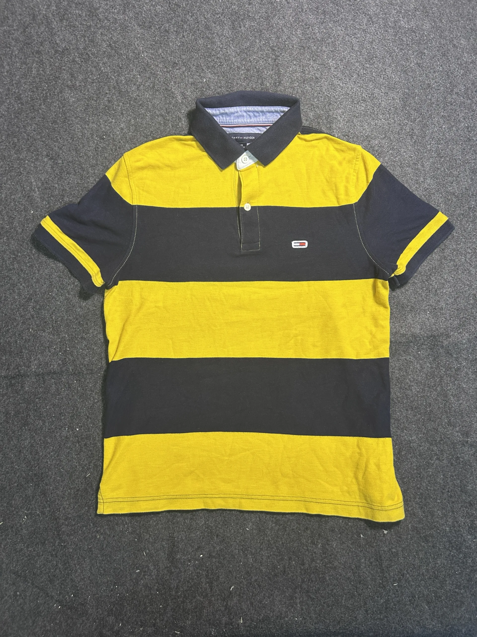 Tommy Hilfiger Striped Polo T-Shirt Yellow & Navy Size XS