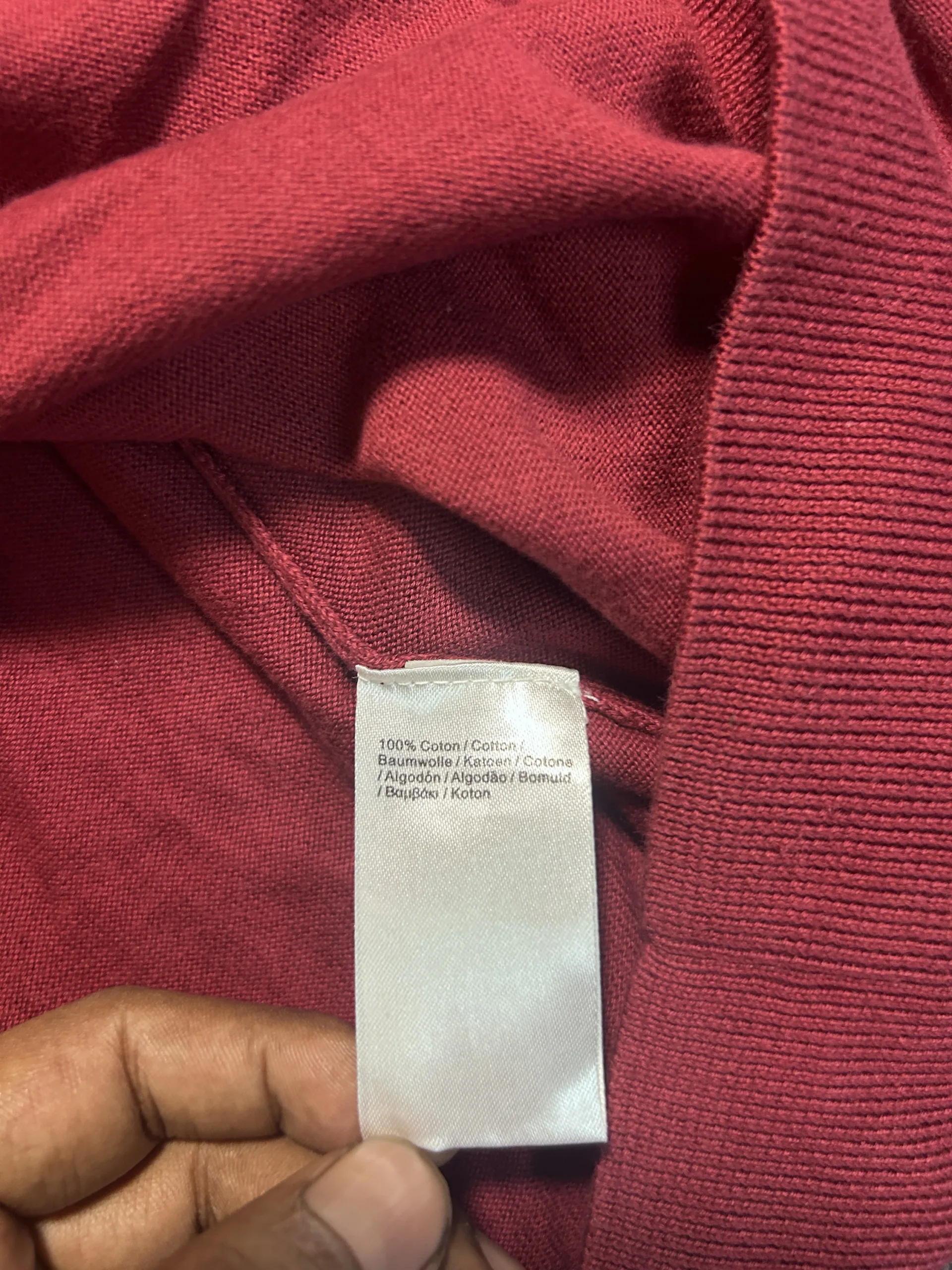 Lacoste V-Neck Cotton Sweater Burgundy Red Size 10 (XXL)