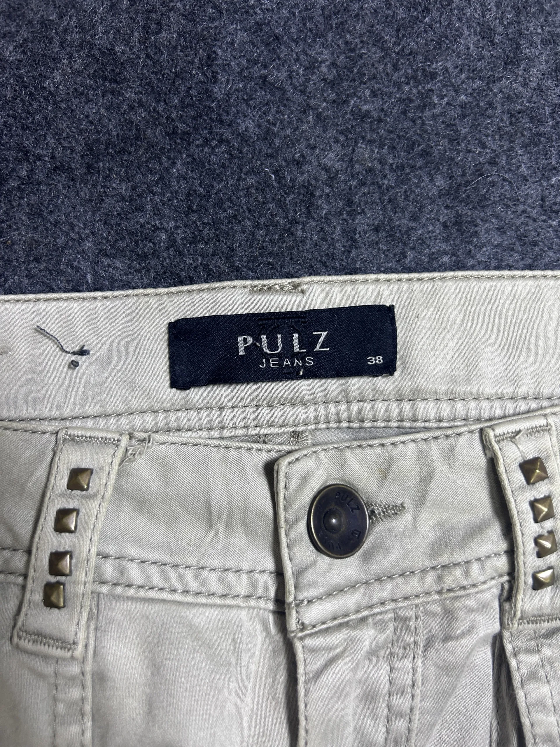 Pulz Jeans Studded Cargo Pants Beige Utility Trousers Size W34