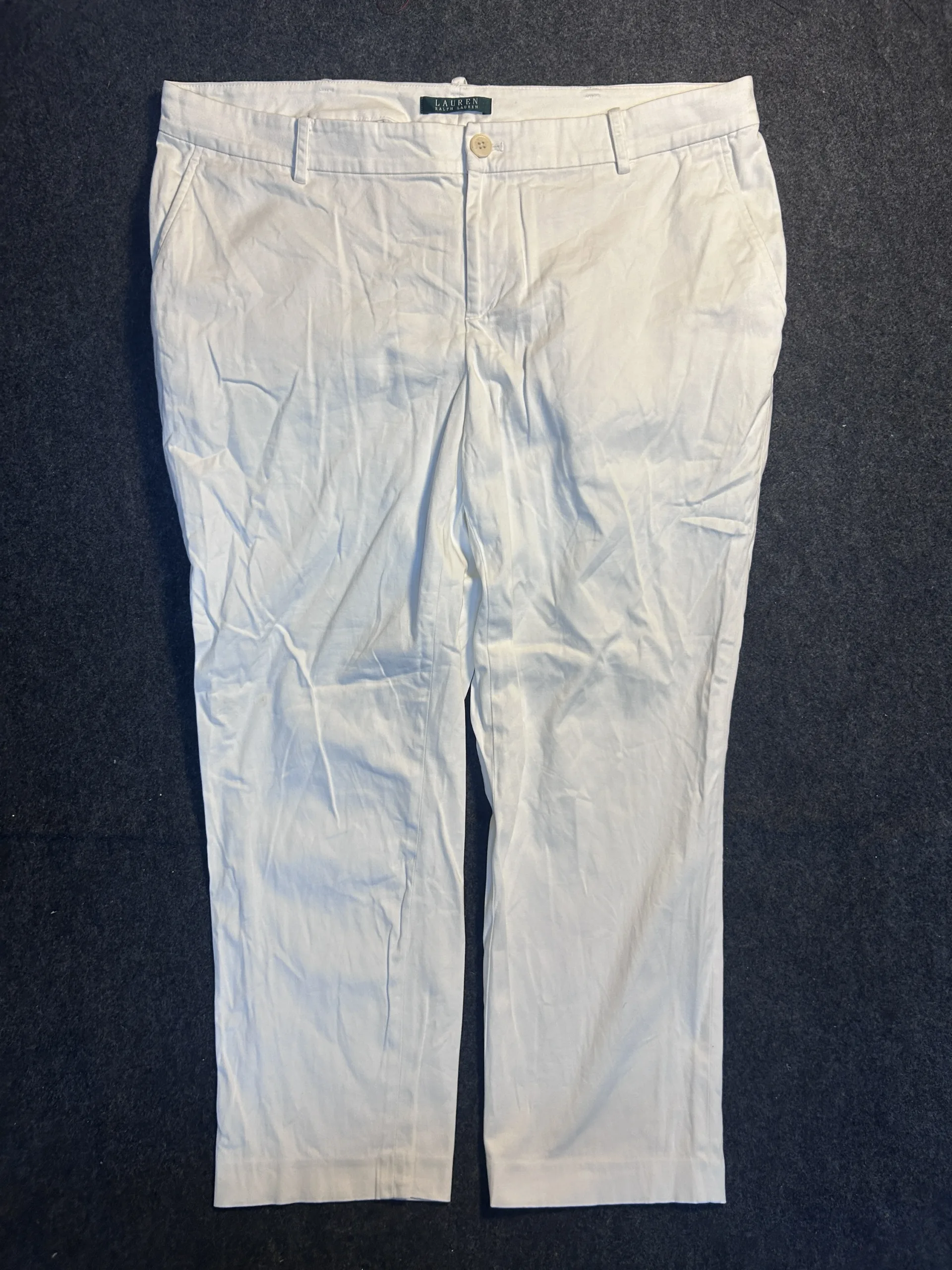 Lauren Ralph Lauren White Stretch Capri Pants | Unisex 40W | Smart Casual Cropped Trousers
