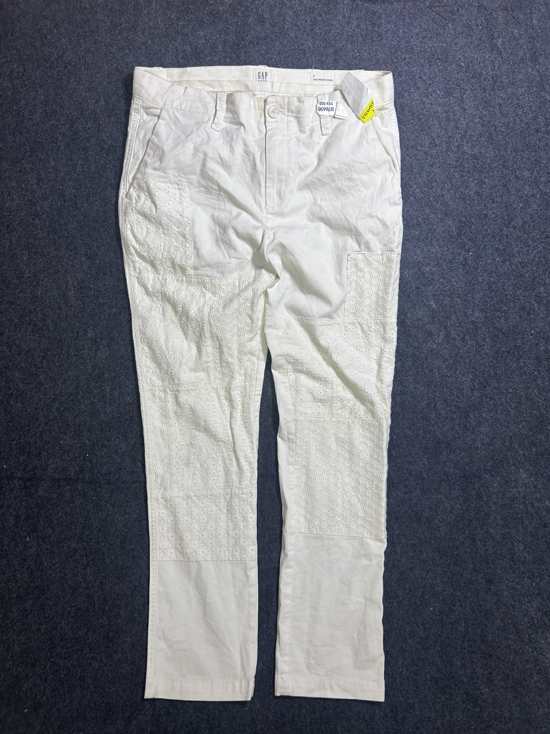 GAP Girlfriend Chino Eyelet Patchwork Pants White | Women’s 32W | Premium Stretch Chinos