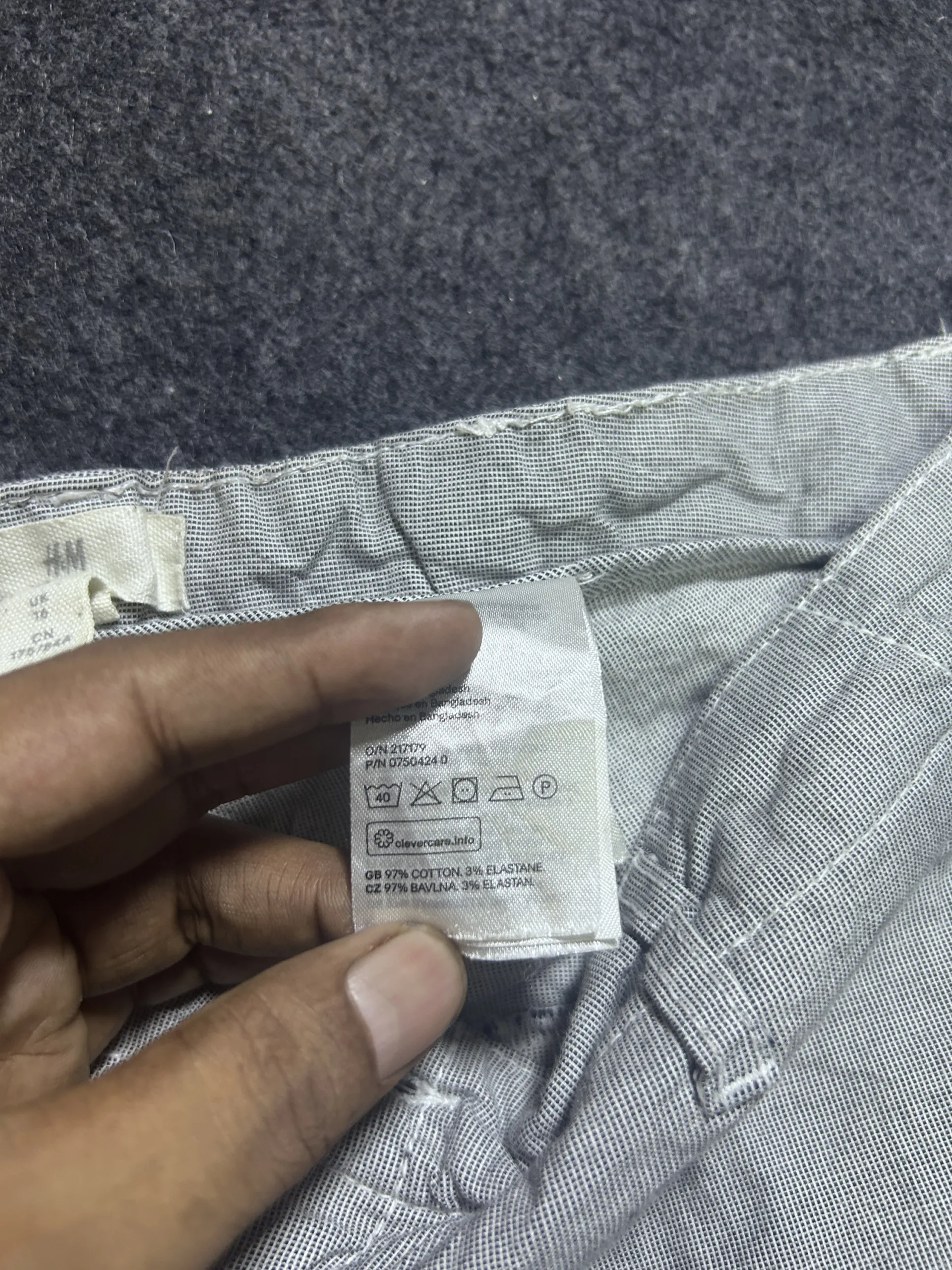 H&M Light Grey Stretch Chino Pants Waist 34 | Lightweight Summer Cotton Blend