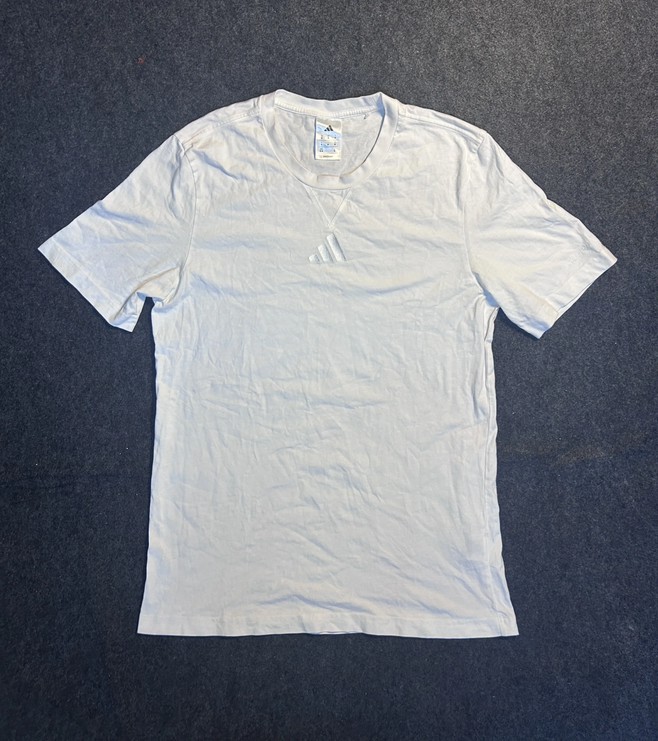 Adidas White Embroidered Logo T-Shirt Medium | 100% Cotton Crew Neck Tee