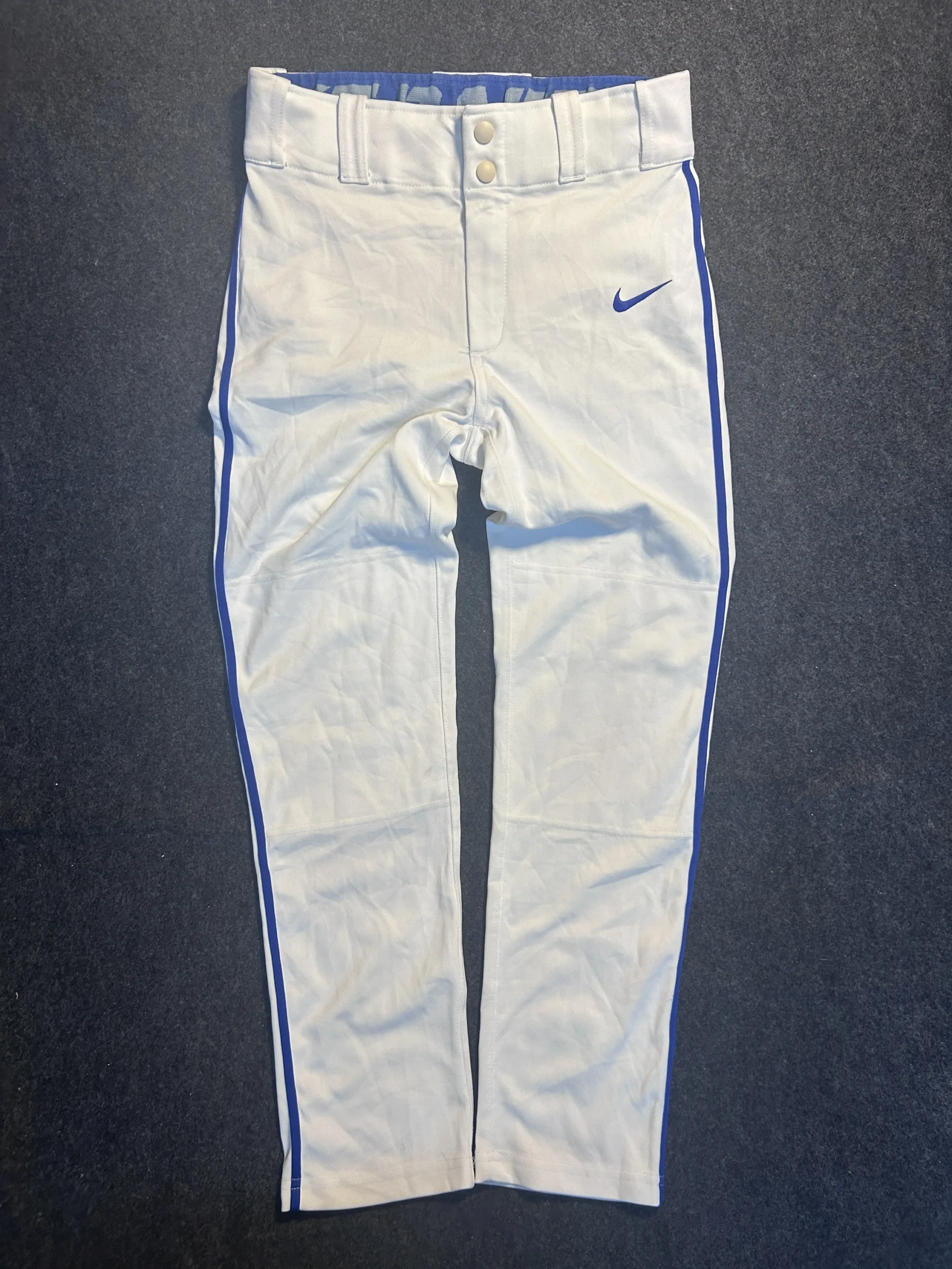 Nike Dri-FIT Baseball Pants White Blue Stripe | Performance Sports Pants | Waist 28