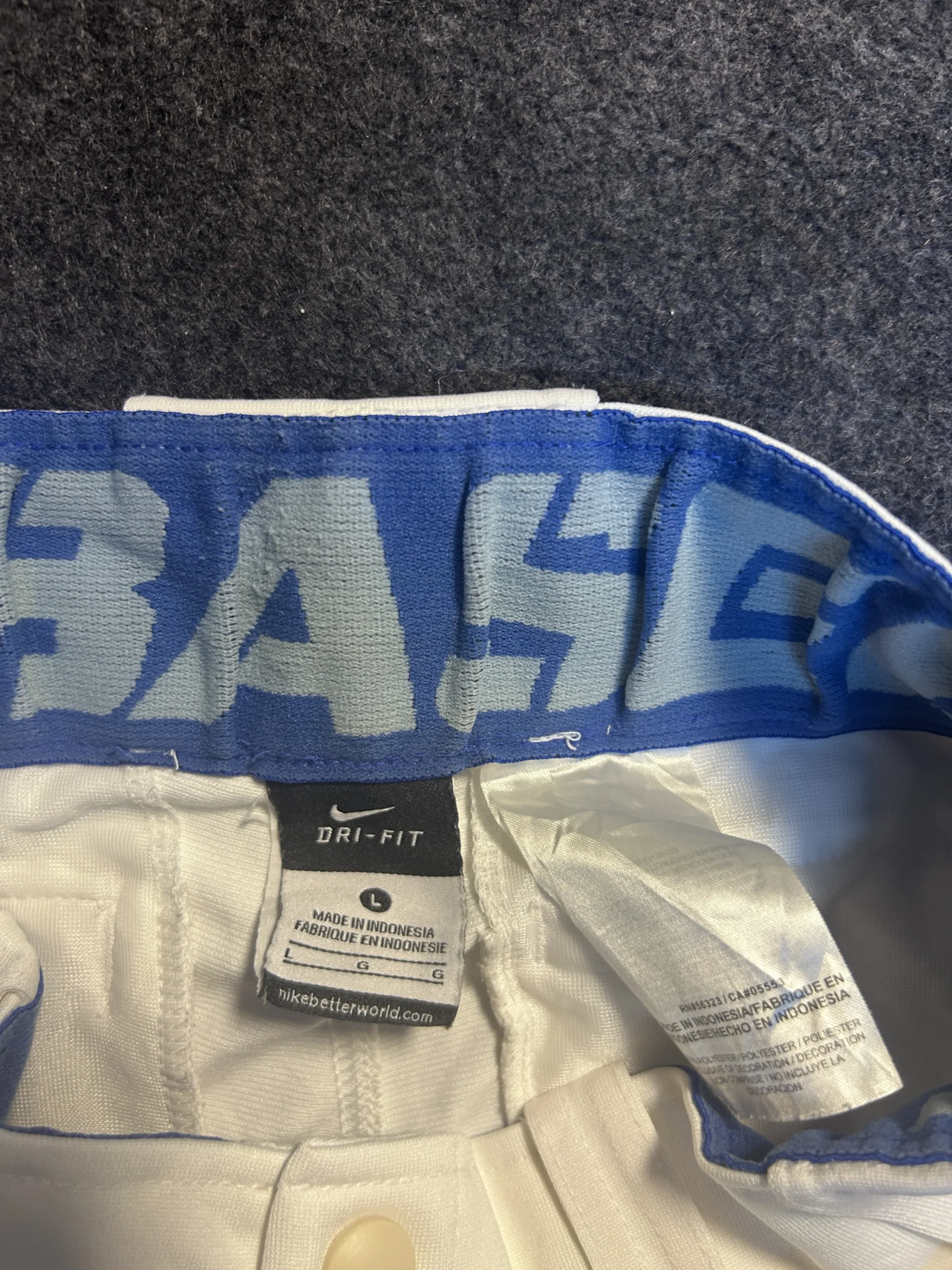 Nike Dri-FIT Baseball Pants White Blue Stripe | Performance Sports Pants | Waist 28