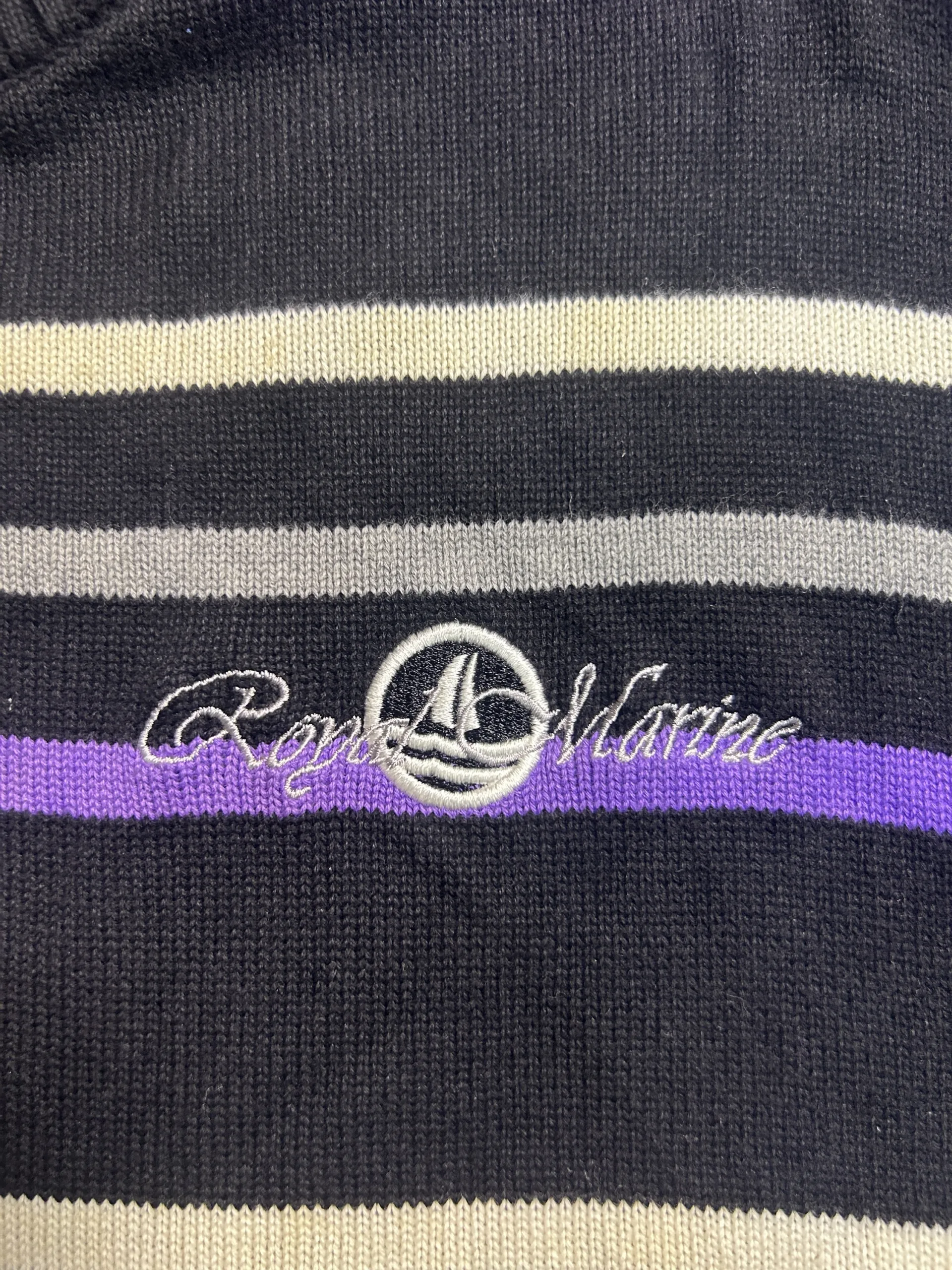 Pierre Cardin Paris Striped Half-Zip Knit Sweater XL Black Purple