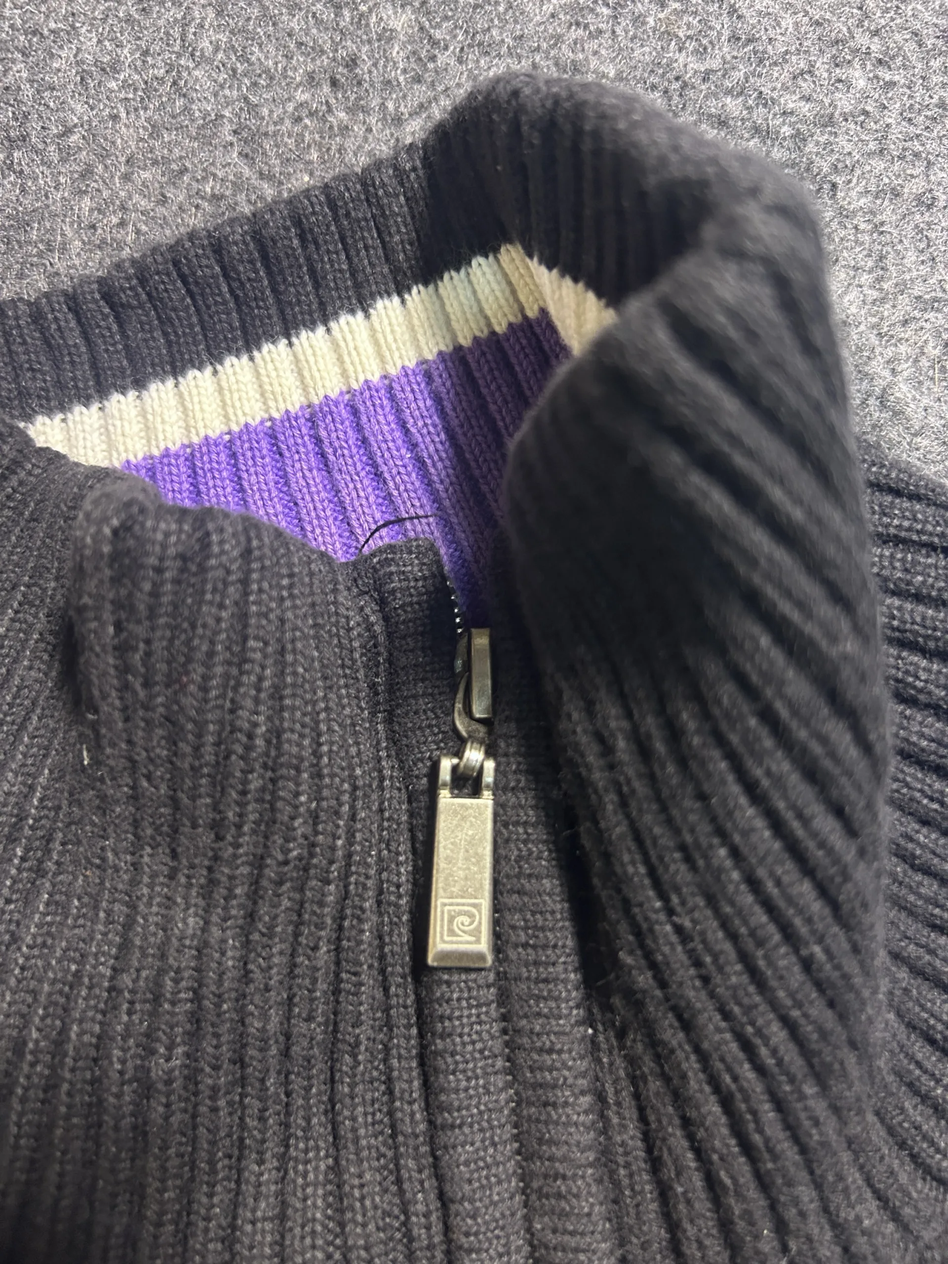 Pierre Cardin Paris Striped Half-Zip Knit Sweater XL Black Purple