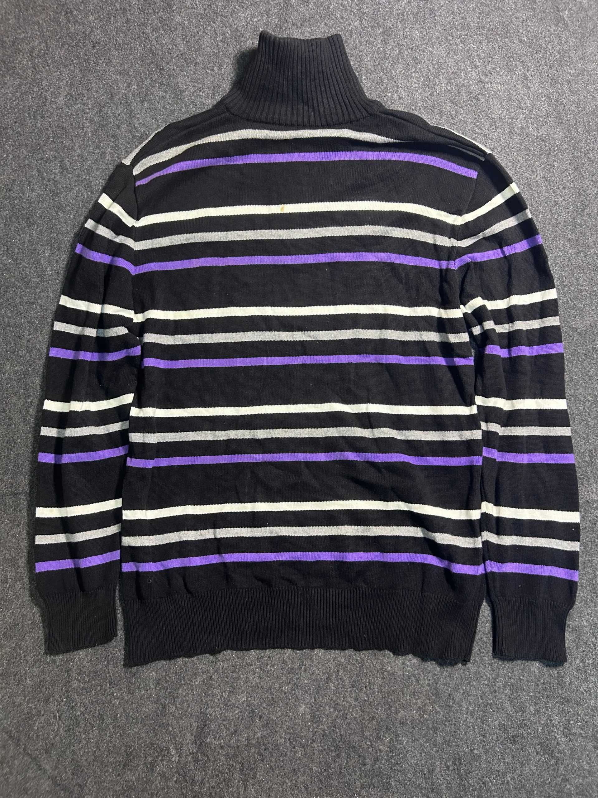 Pierre Cardin Paris Striped Half-Zip Knit Sweater XL Black Purple