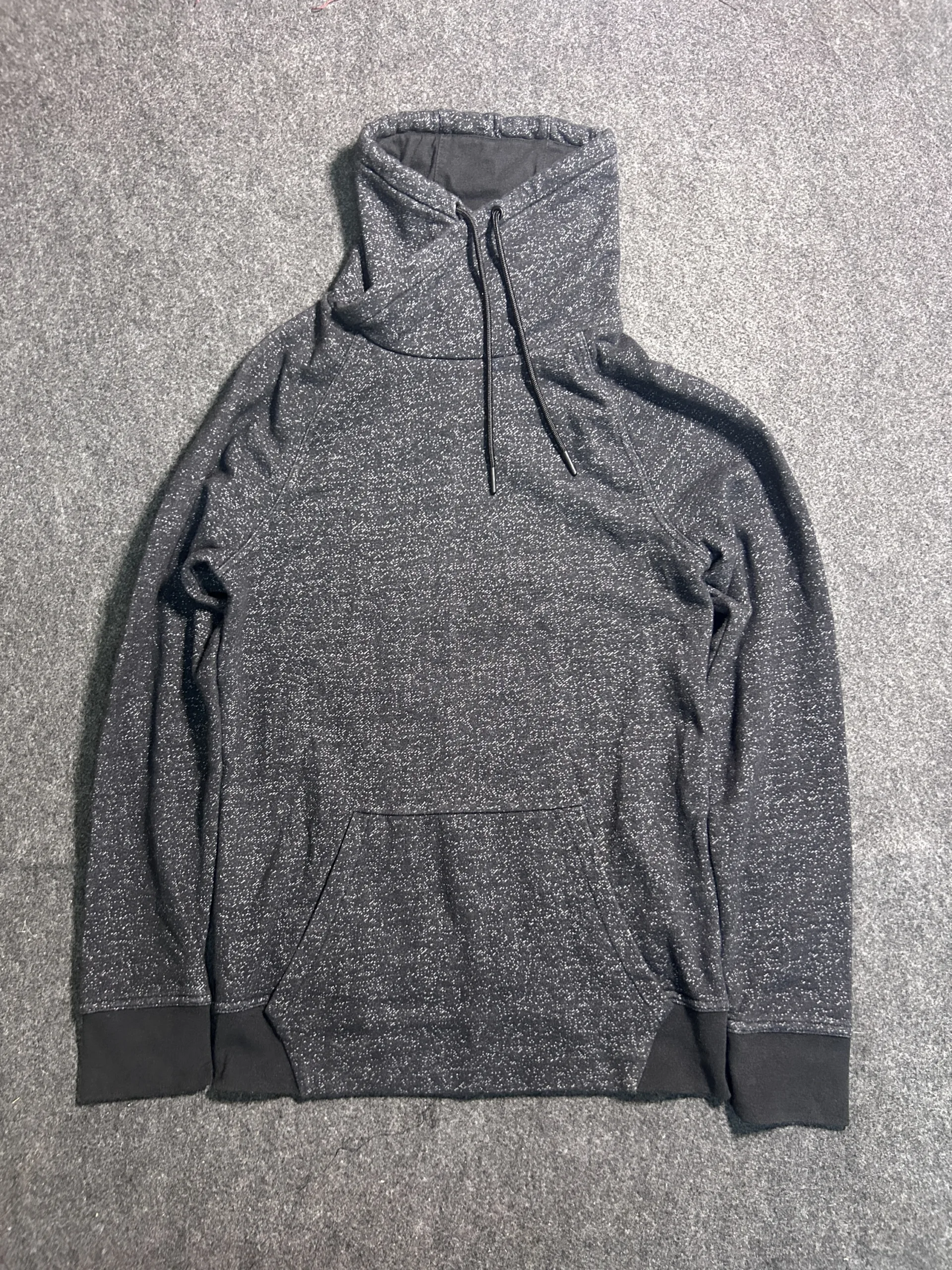 H&M High Neck Pullover Hoodie Black Speckled Fleece Sweatshirt S